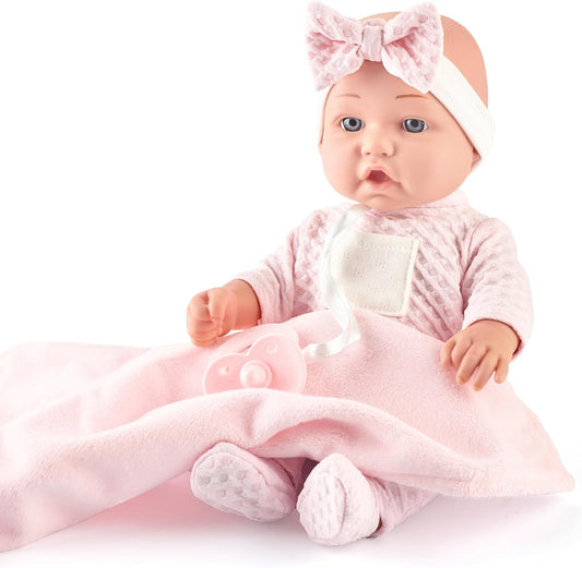 eDollable 30 cm Baby Doll in a Gift Box with Dummy, Bottle and Soft Blanket, Newborn Baby Doll Toy for Toddlers