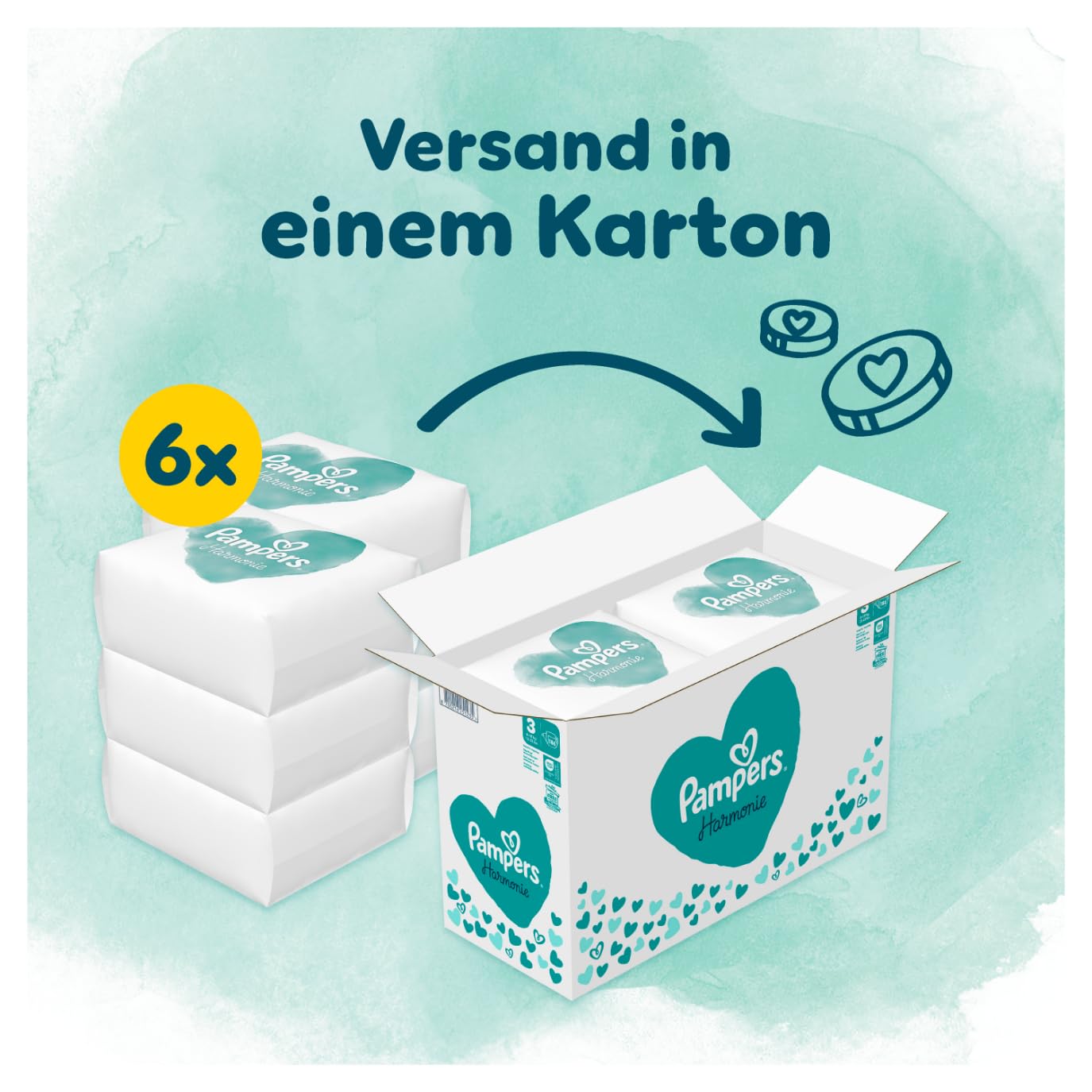 Pampers Harmonie Windeln Größe 2, 204 Windeln, 4kg-8kg, sanfter Hautschutz mit 100Prozent Pampers Schutz