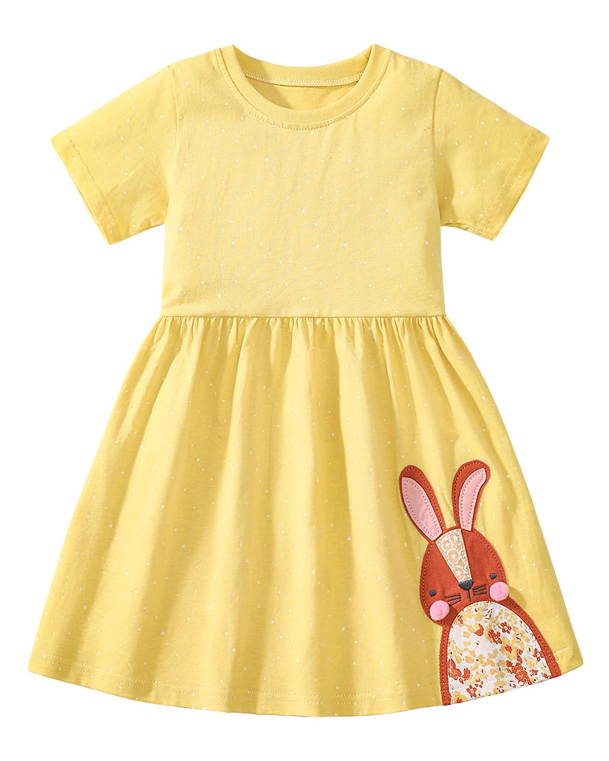Kleinkind Mädchen Kurze Ärmel Ostern Kleid Baumwolle lässig Jersey Shirt Playwear Applique Kleid