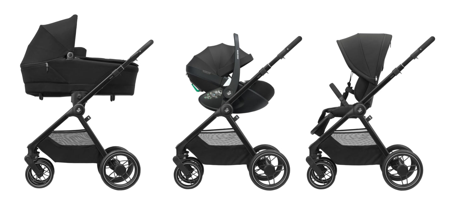 Maxi-Cosi Oxford Plus Baby Stroller 2 in 1 Set with Carrycot 0-4 Years 0-22kg Compact Folding Soft Suspension 3 Reclining Positions 10kg Storage Basket Twillic Graphite