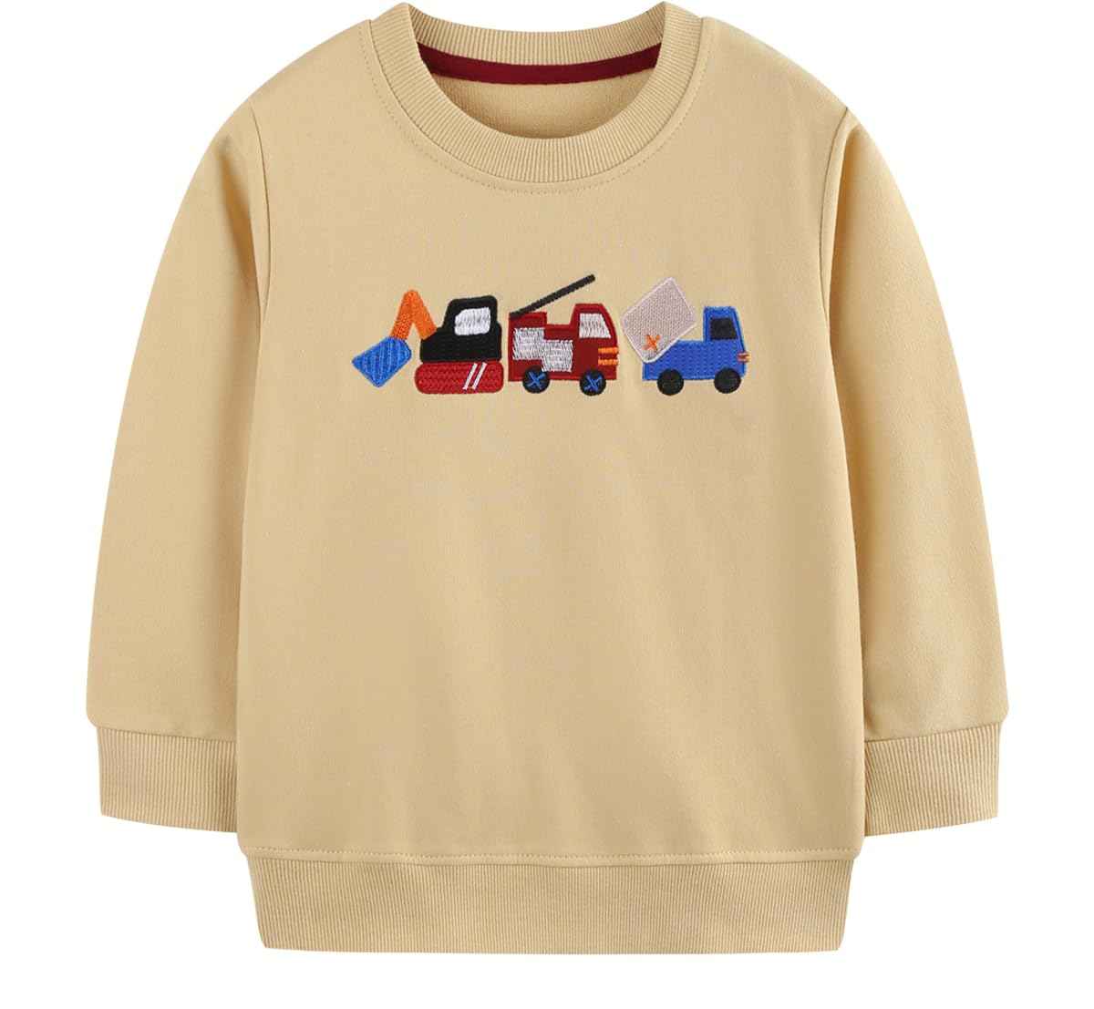 EULLA Children's Boys' Pullover Sweatshirt Long Sleeve Cotton Dinosaur Excavator Tractor Planets Winter Tops 1-7 Years 92 98 104 110 116 122