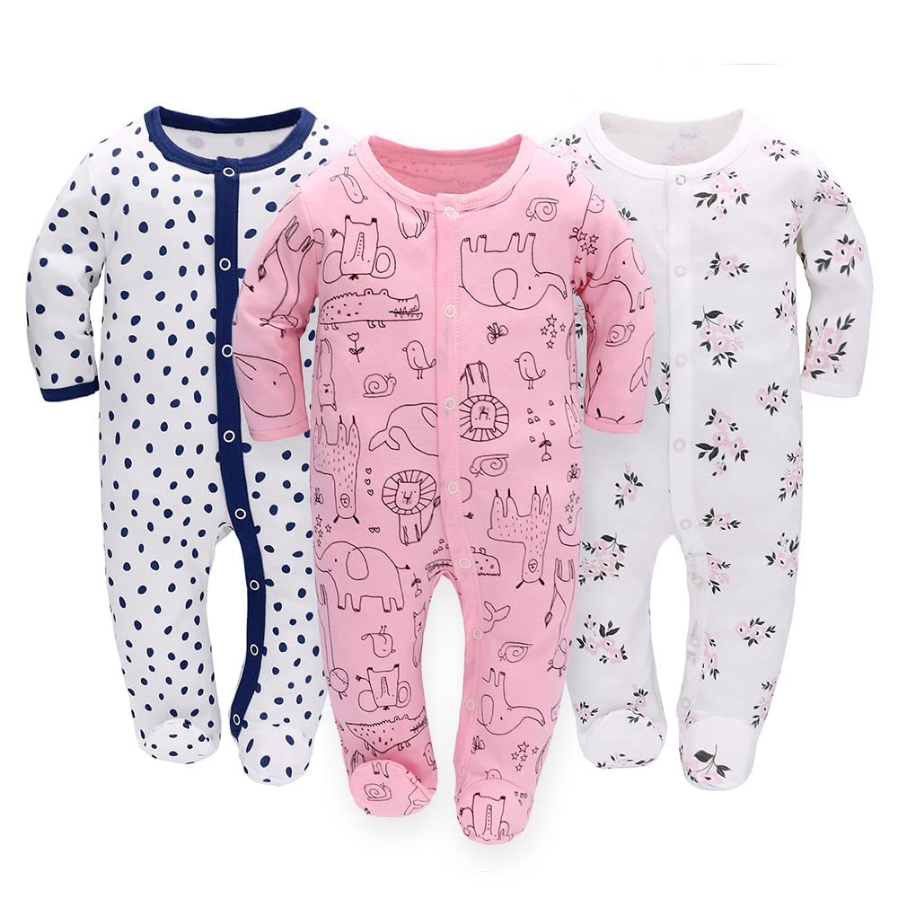 3PCS Baby Sleepsuit Baby Pajamas Baby Sleeping Bag Cotton with Feet with Buttons Size 56 62 68 for Boy Girl Newborn