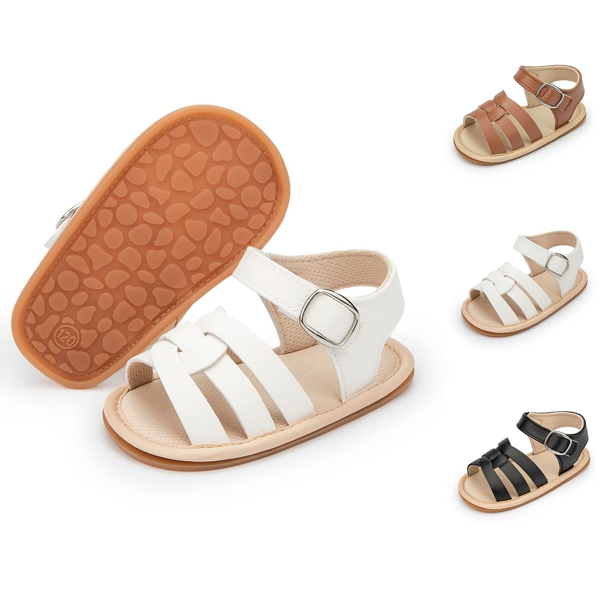 Sonsage Infant Baby Girls Boys Summer Sandals Newborn Bow Crib Sandals Outdoor Beach Toddler PU Leather Soft Rubber Sole Dress Flat First Walking Shoes, a01 Black, 3-18 Months