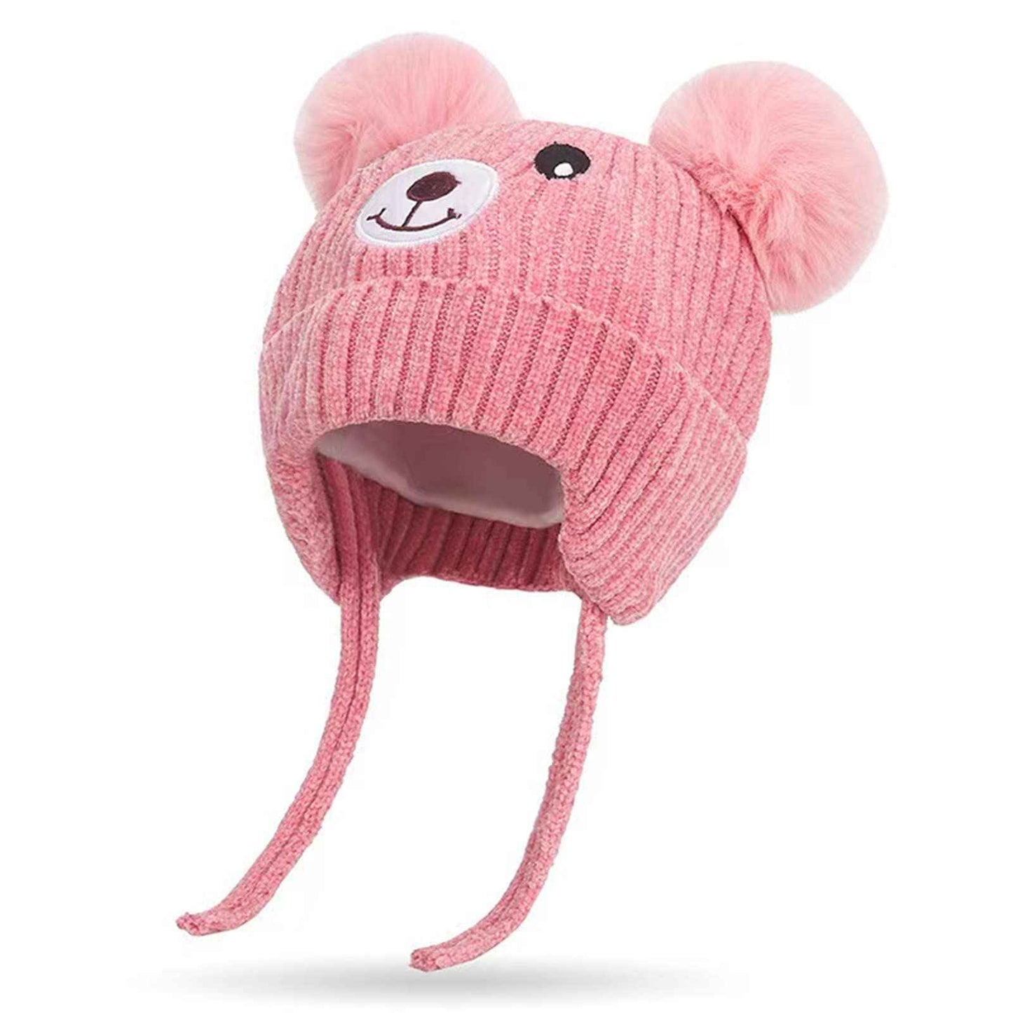 KEELYY Baby Mütze Beanie Strickmütze Herbst Wintermütze Süßer Hut mit Earflap und Bindebändern Warm Hat für Jungen Mädchen
