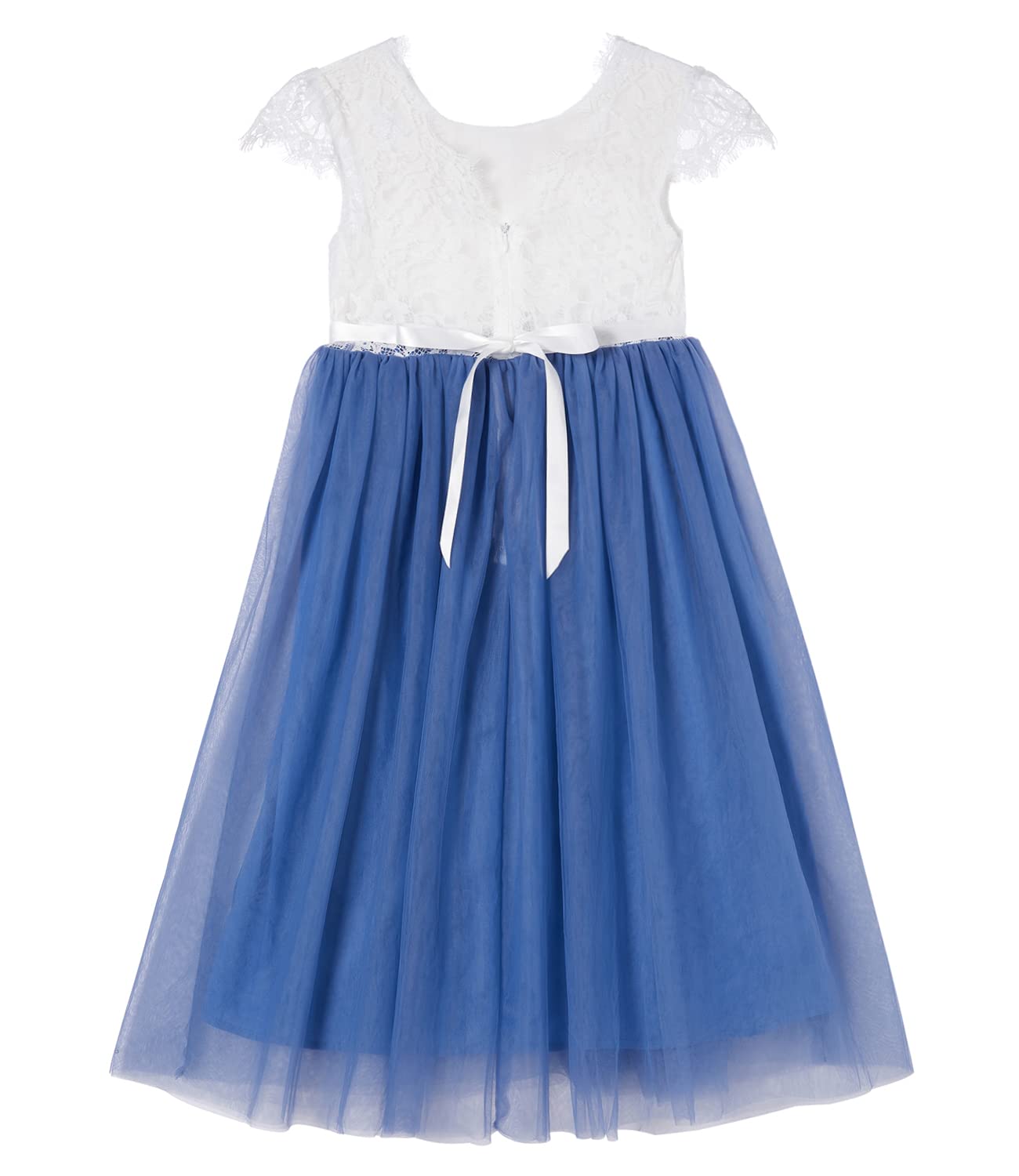 Beganly Mädchen Festtagskleider Spitze V-Rücken Kleid ärmellos Flauschig Tüll Prinzessin Partykleid Blumenmädchen Kleider