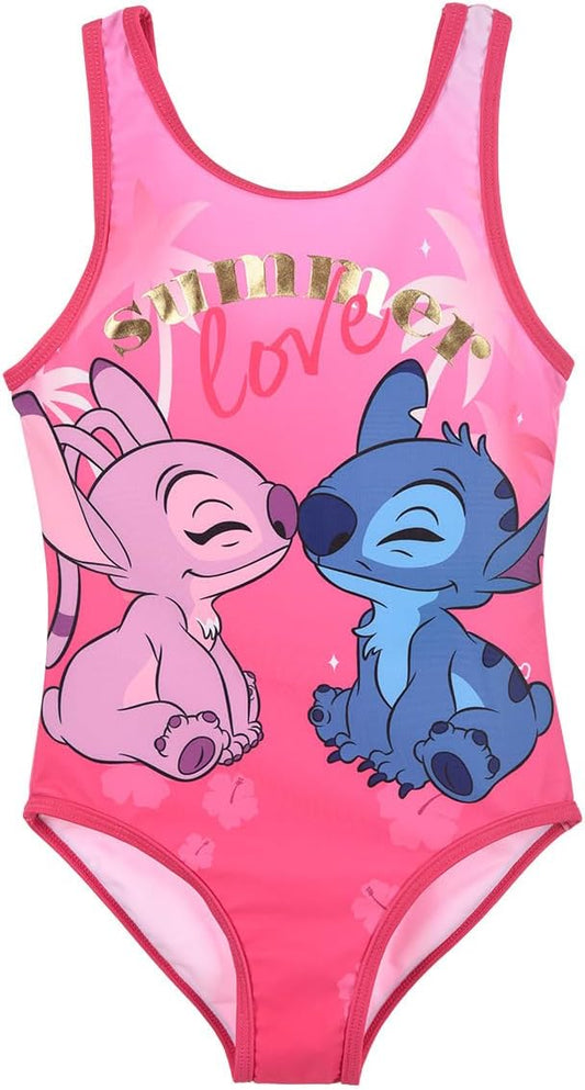 Disney Stitch Mädchen Badeanzug, Motiv Stitch und Engel Einteiliger Badeanzug, Kinder Schwimmbadeanzug, Größen 6 bis 12 Jahre