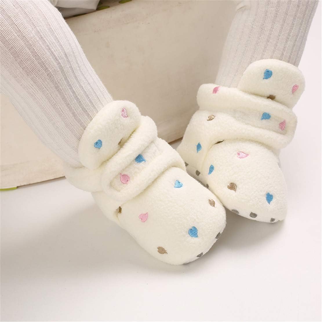 EDOTON Unisex-Baby Neugeborenes Fleece Booties, Baby Jungen Mädchen Weiche Sohlen Streifen Bootie Kleinkind Stiefel Niedlich Stiefel Socke Einstellbar