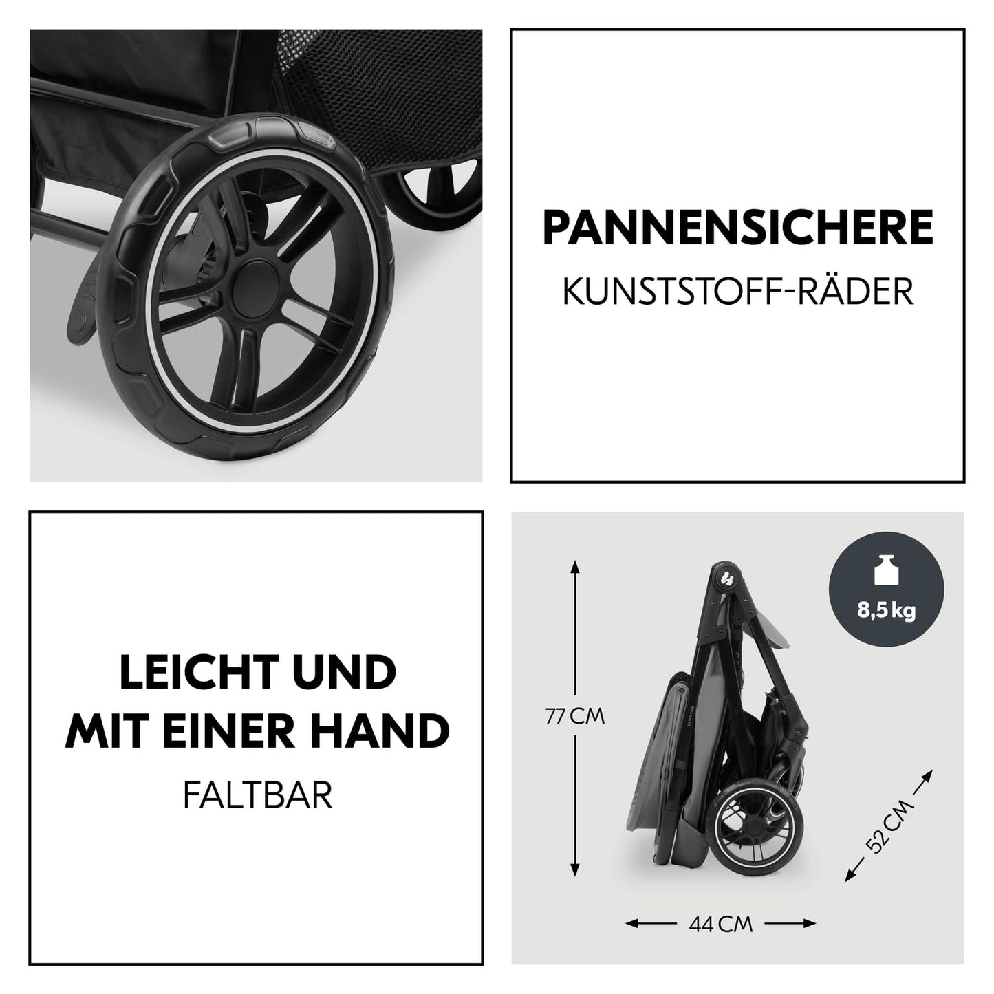 hauck 3in1 Kinderwagen Set Shop N Care Trio Set inkl. Buggy, Babywanne, Babyschale ab Geburt bis 22 kg, Klein Zusammenklappbar, Liegefunktion, Getränkehalter & Tablett, UV-Schutz 50+ (Grey)
