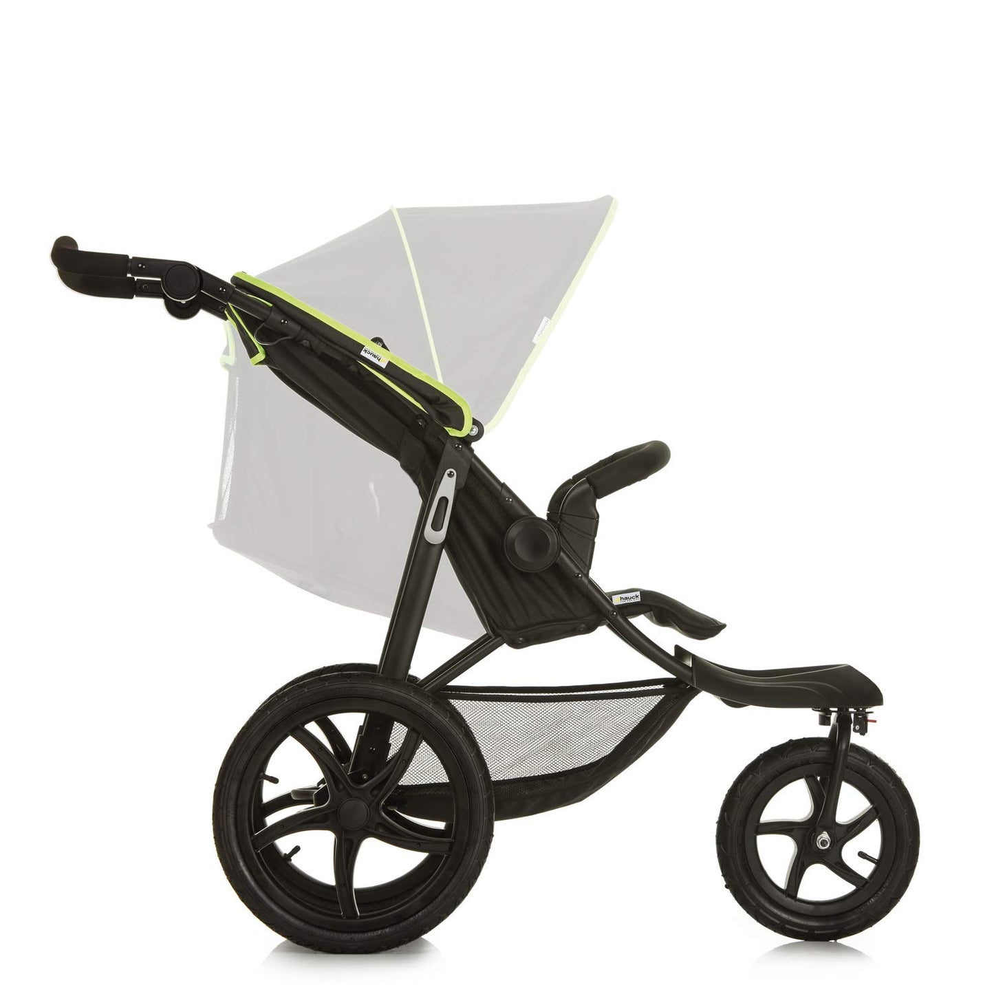 Hauck Runner, Schwarz/Neongelb - Robuster All-Terrain-Pugchair mit Regenschutz, XL Pneumatische Lufträder, verstellbare Rückenlehne von Geburt bis zu 22 kg, höhenverstellbarer Griff, XL Mesh-Fenster