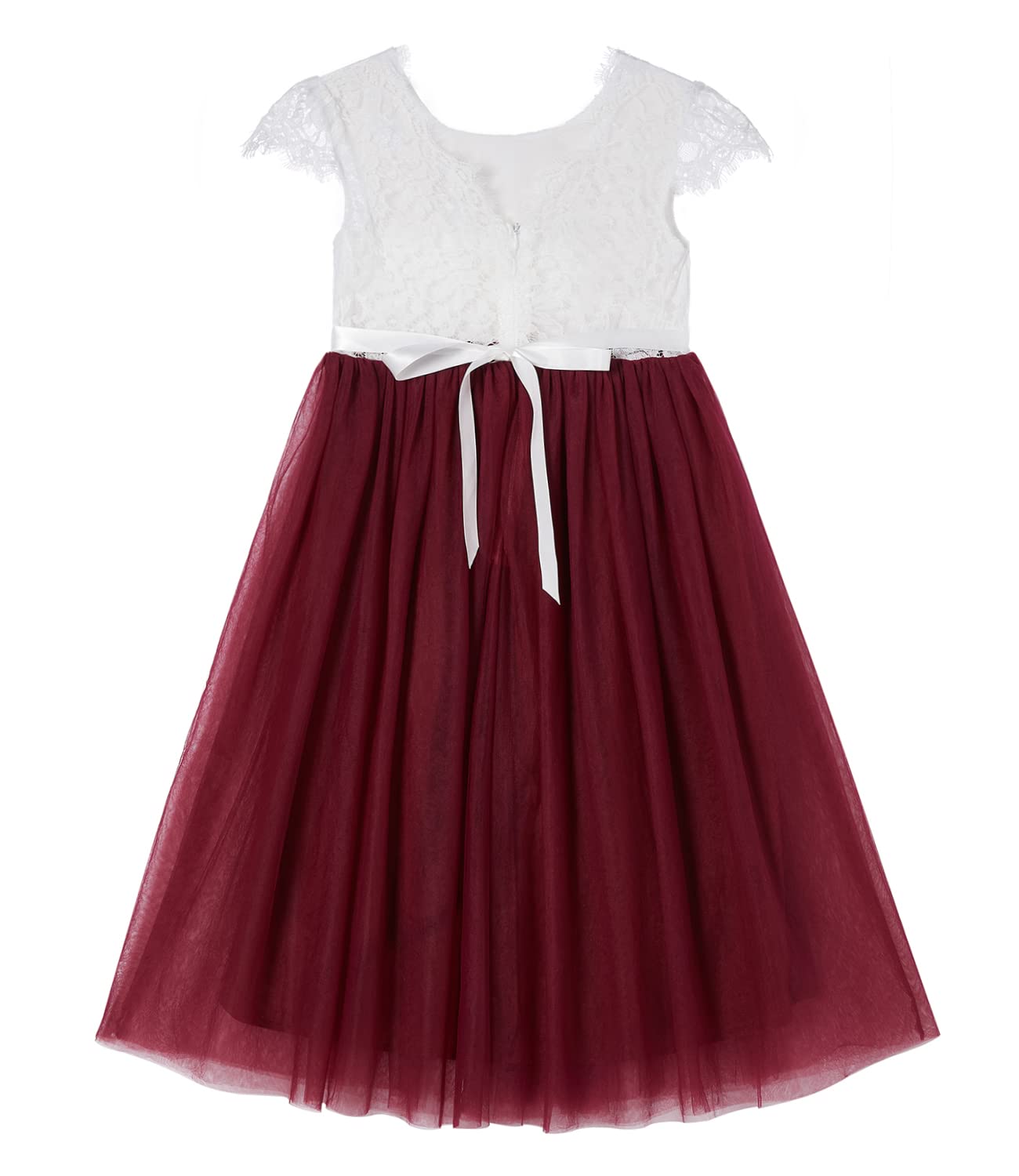 Beganly Mädchen Festtagskleider Spitze V-Rücken Kleid ärmellos Flauschig Tüll Prinzessin Partykleid Blumenmädchen Kleider