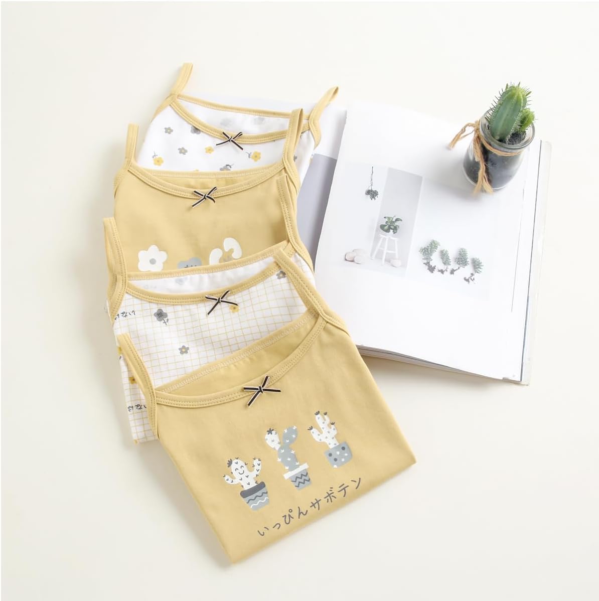 Yintry Girls' Printed Undershirts Cotton Undershirt/Tank Tops for 2-12 Years Elastic Cami Vests 4-Pack