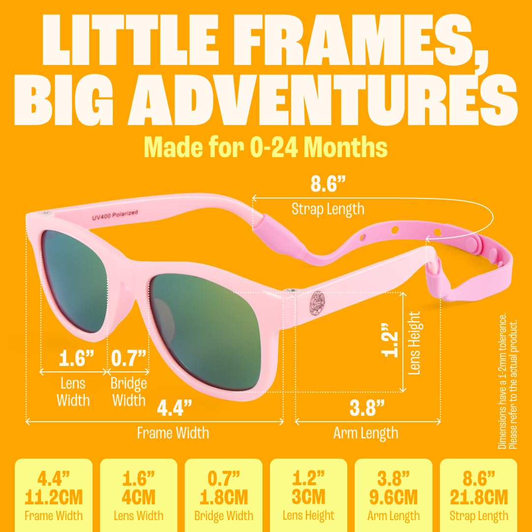 Polarized Baby Sunglasses with Strap - Unbreakable Flexible Toddler Sunglasses for Toddlers Newborn 0-24 Months