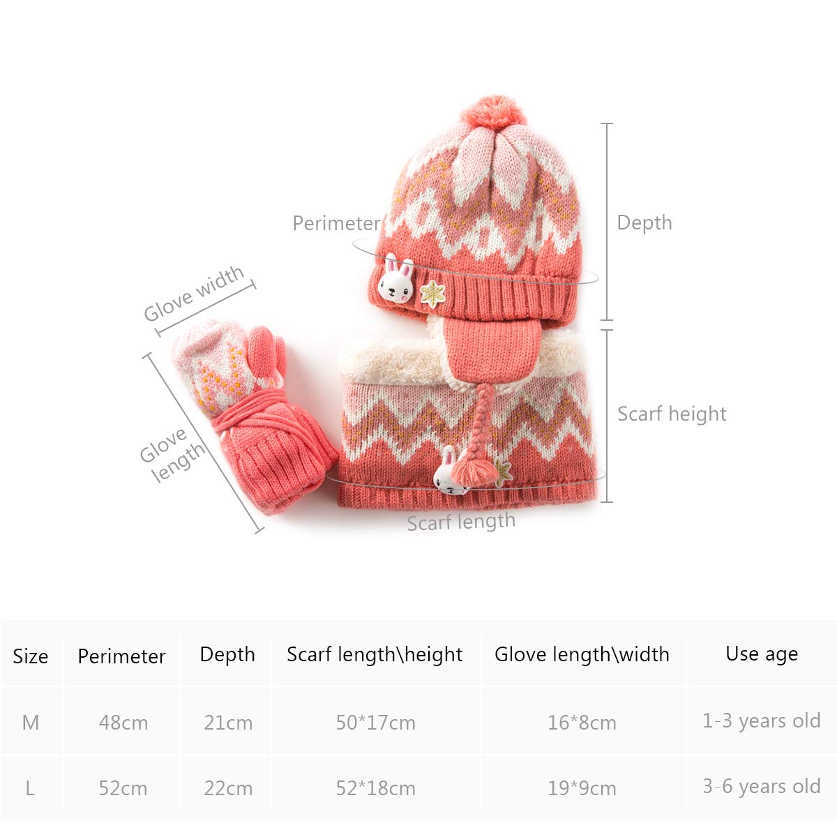 DORRISO Unisex-Baby Jungen Mädchen Mütze Schal Handschuh Set Niedlich Frühling Winter Herbst Beanie Strickmütze Warm Niedlich Klein Fuchs Wintermütze 1-6 Jahre alt