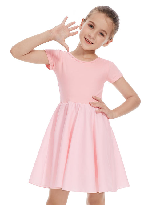 DGSHIRLDJO Mädchen Kurzarm Baumwolle Sommerkleid Einfarbig A-Linie Twirly Skater Kleid Kleider für Mädchen 3-12 Jahre Party Festliche Schule Prinzessin Hochzeit