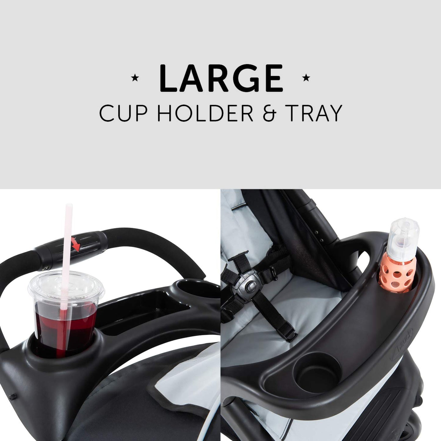 Hauck Shopper Neo II, Black/Grey - Stroller with reclining position from birth to 22 kg, 2x tray with cup holder, one-handed folding, pocket in the hood, XL basket