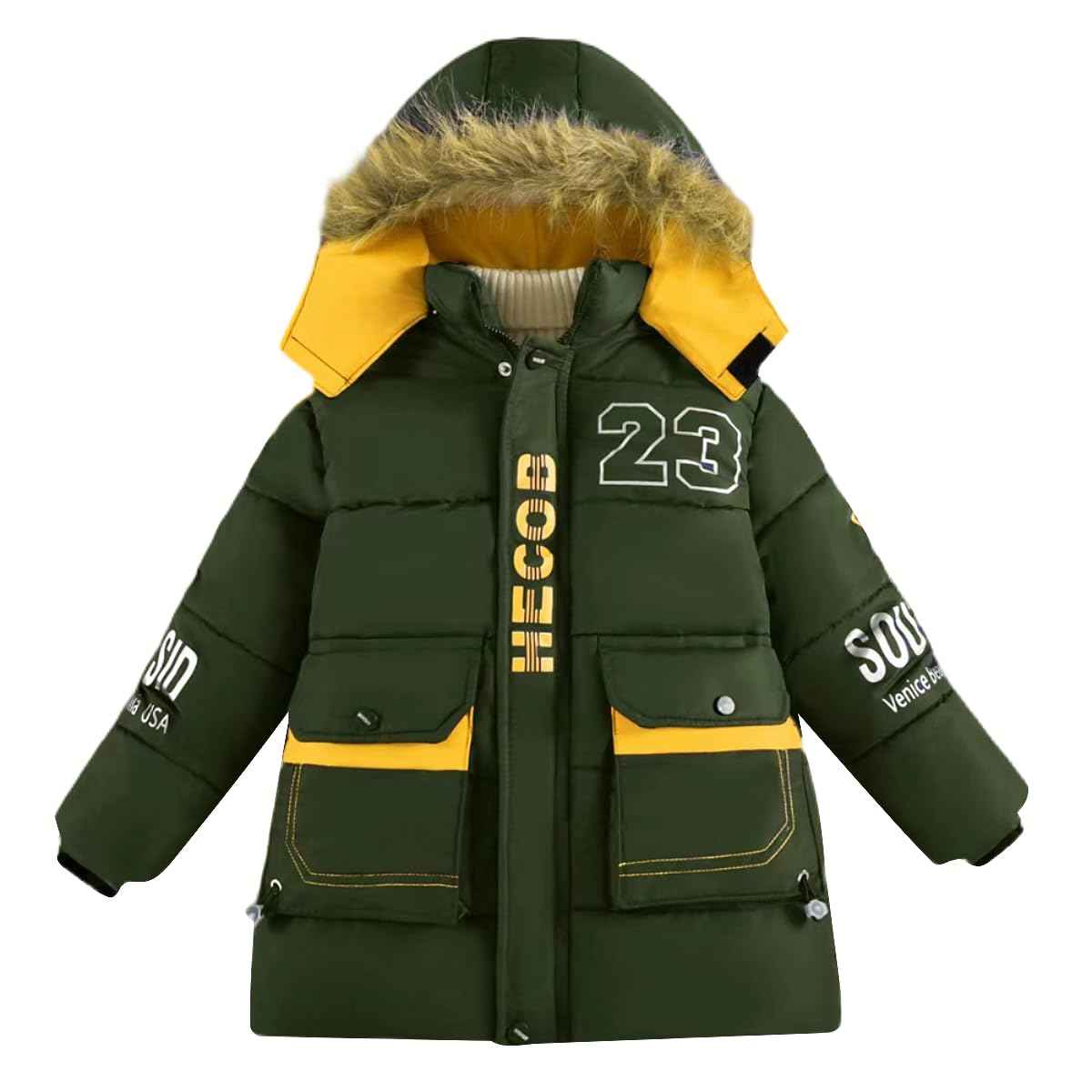 linboo Warme Winterjacke Jungen Parka Fleece Mäntel mit Fellkapuze Kinder Wintermantel Baumwolle Jacke Gefütterte Winddichtes Winterparka