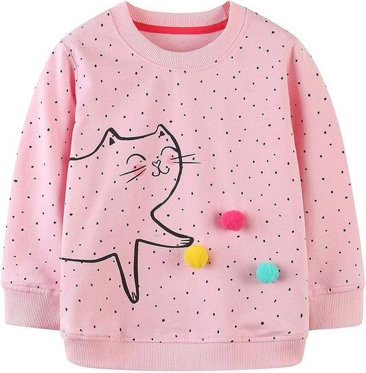 Mädchen Sweatshirt für Kinder Süß Cartoon Pullover Baumwolle Top Langarm T-Shirt Größe 1-12 Jahre