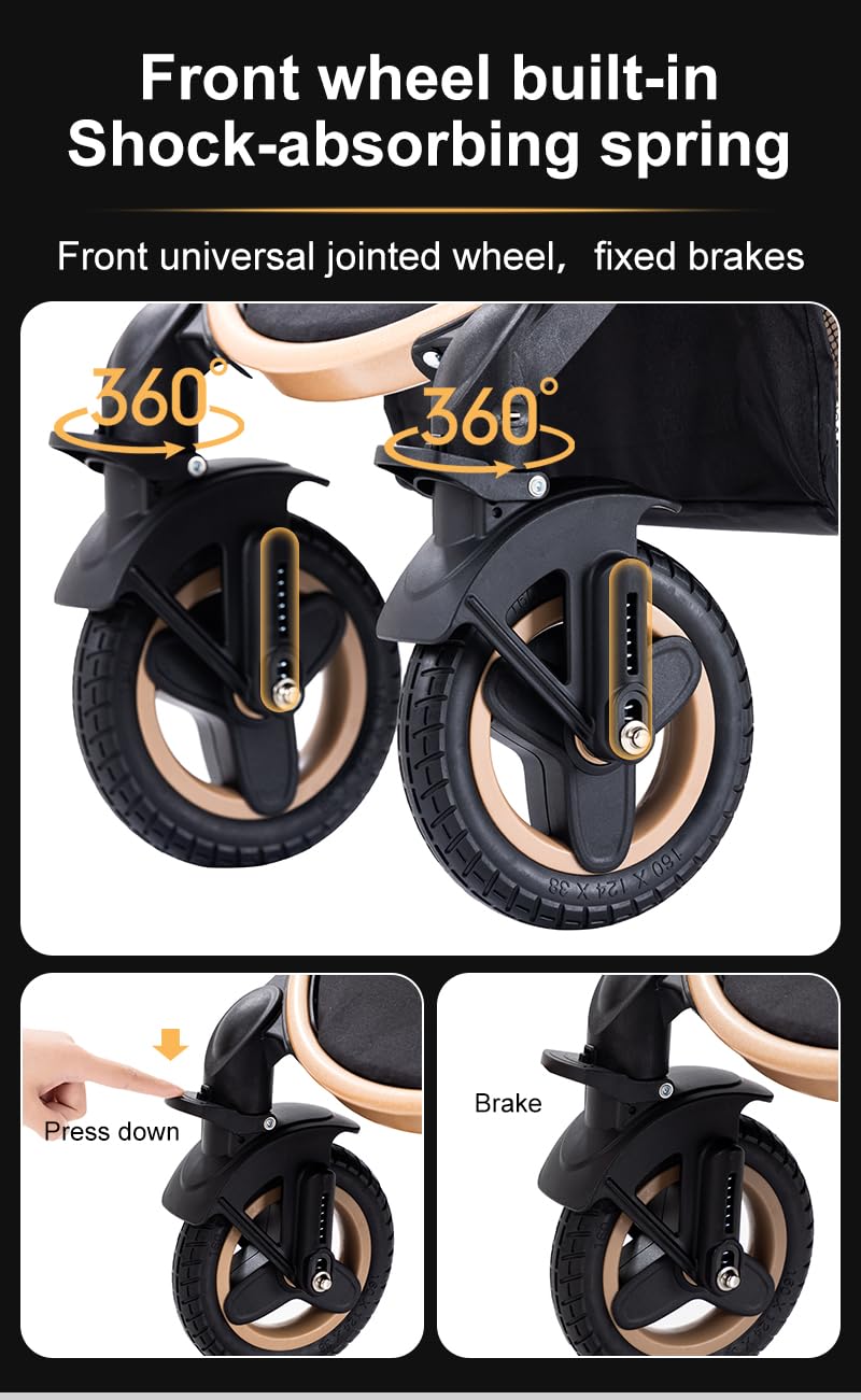 YAZOCO Kinderwagen 3 in 1 Buggy Babybett Komplett Set mit einem Klick Zusammenklappbarer Kinderwagen, KombiKinderwagen Aluminiumrahmen für Neugeborene Sitzzubehör