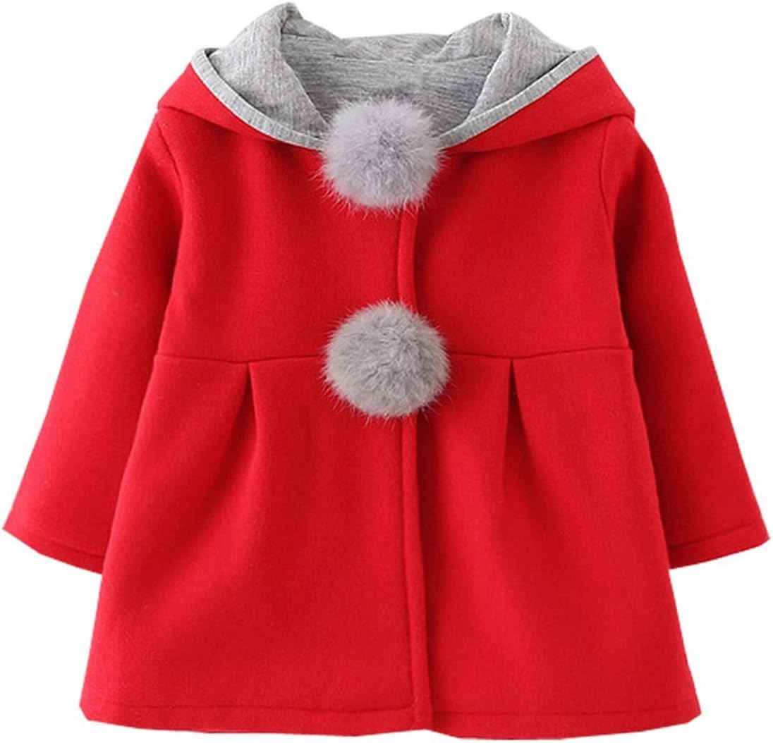 EDOTON Baby Girls' Cotton Coats Spring Autumn Winter Jackets with Hair Balls Rabbit Ear Toddler Warm Clothing