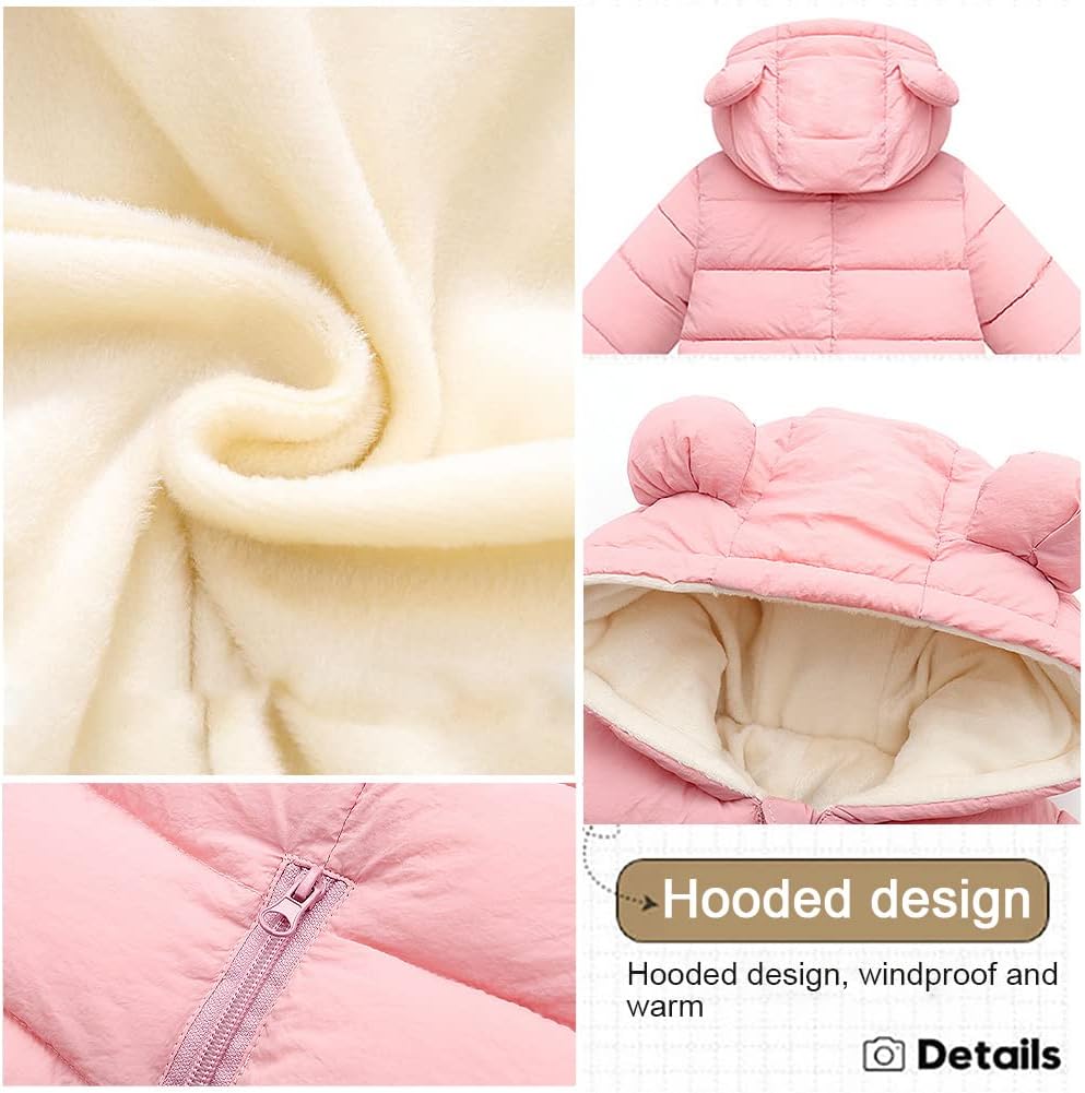 LSERVER Neugeborener Strampler Baby mit Kapuze Fleecever Dickter Jungen Schneeanzug Mädchen Warmer Daunen Overall Kinder Niedliche Winter Anzüge, Schwarz, 80