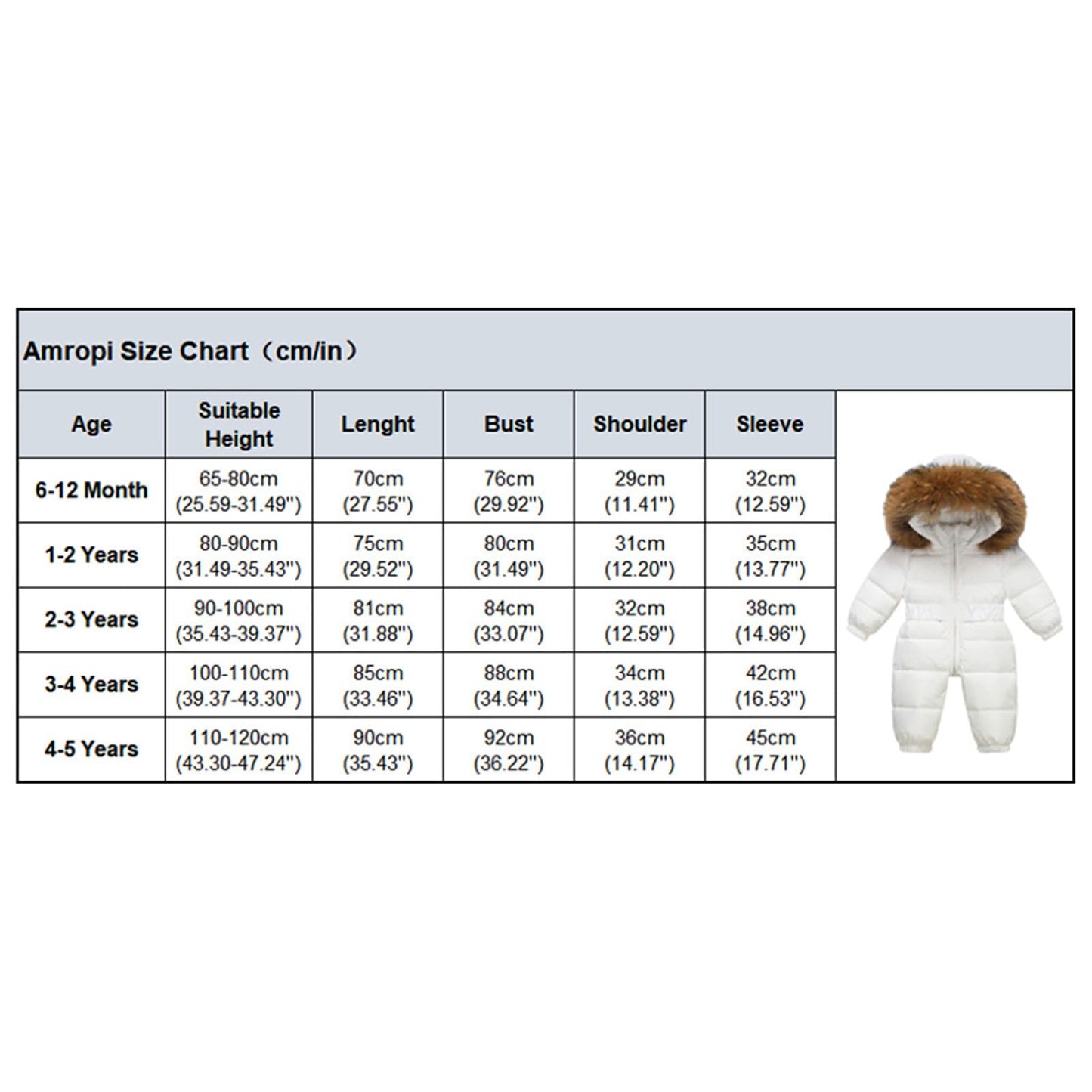 amropi Baby Girls' Snowsuit with Hood Romper Puffer Down Winter Warm Jumpsuit for 0-5 Years