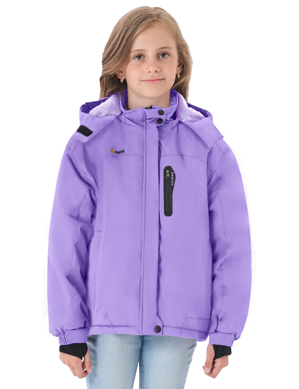 GEMYSE Girls' Waterproof Ski Jacket Windproof Fleece Outdoor Winter Jacket Rain Jacket with Hood