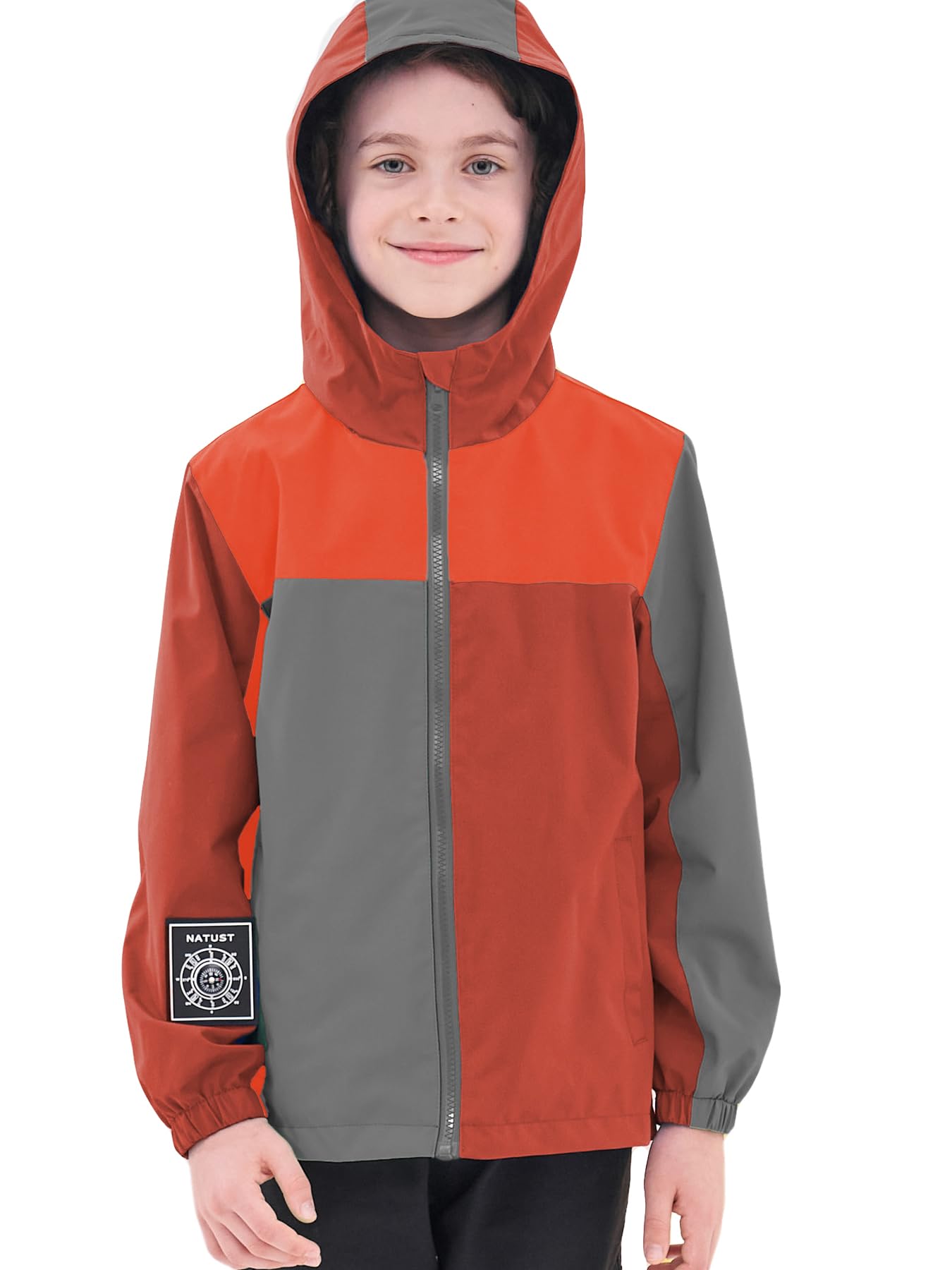 NATUST Kids Boys Waterproof Jacket Lightweight Transition Jacket Windproof Rain Jacket with Hood