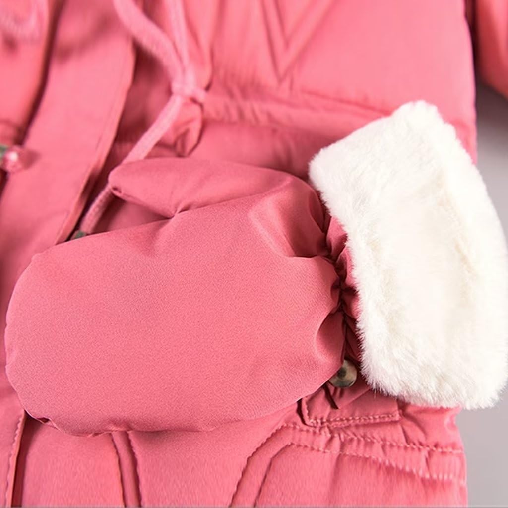 linboo Children's Winter Jacket Girls Jacket Lined Warm Winter Coat Outdoor Hooded Jacket Windproof Parka with Plush Gloves Quilted Jacket