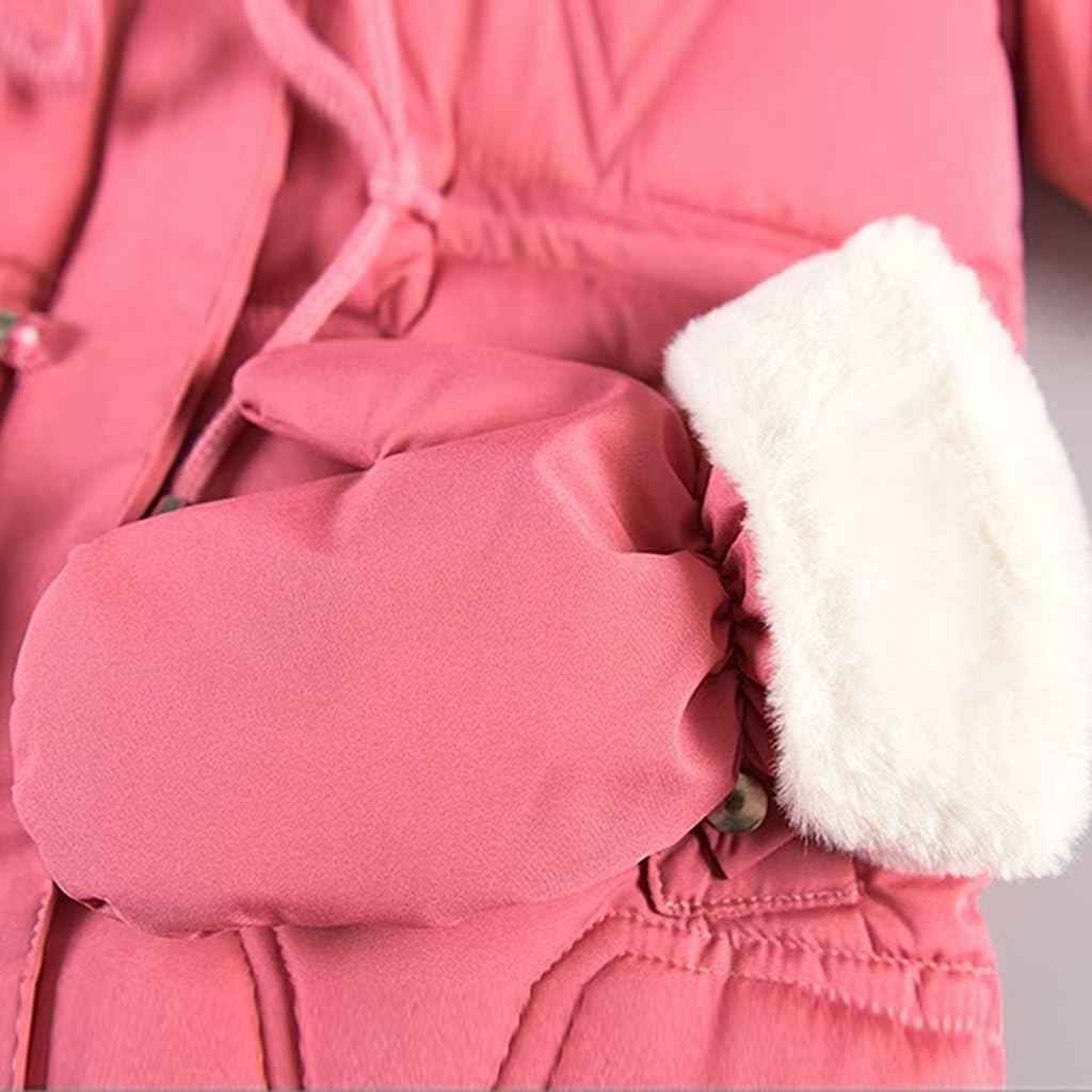 linboo Children's Winter Jacket Girls Jacket Lined Warm Winter Coat Outdoor Hooded Jacket Windproof Parka with Plush Gloves Quilted Jacket
