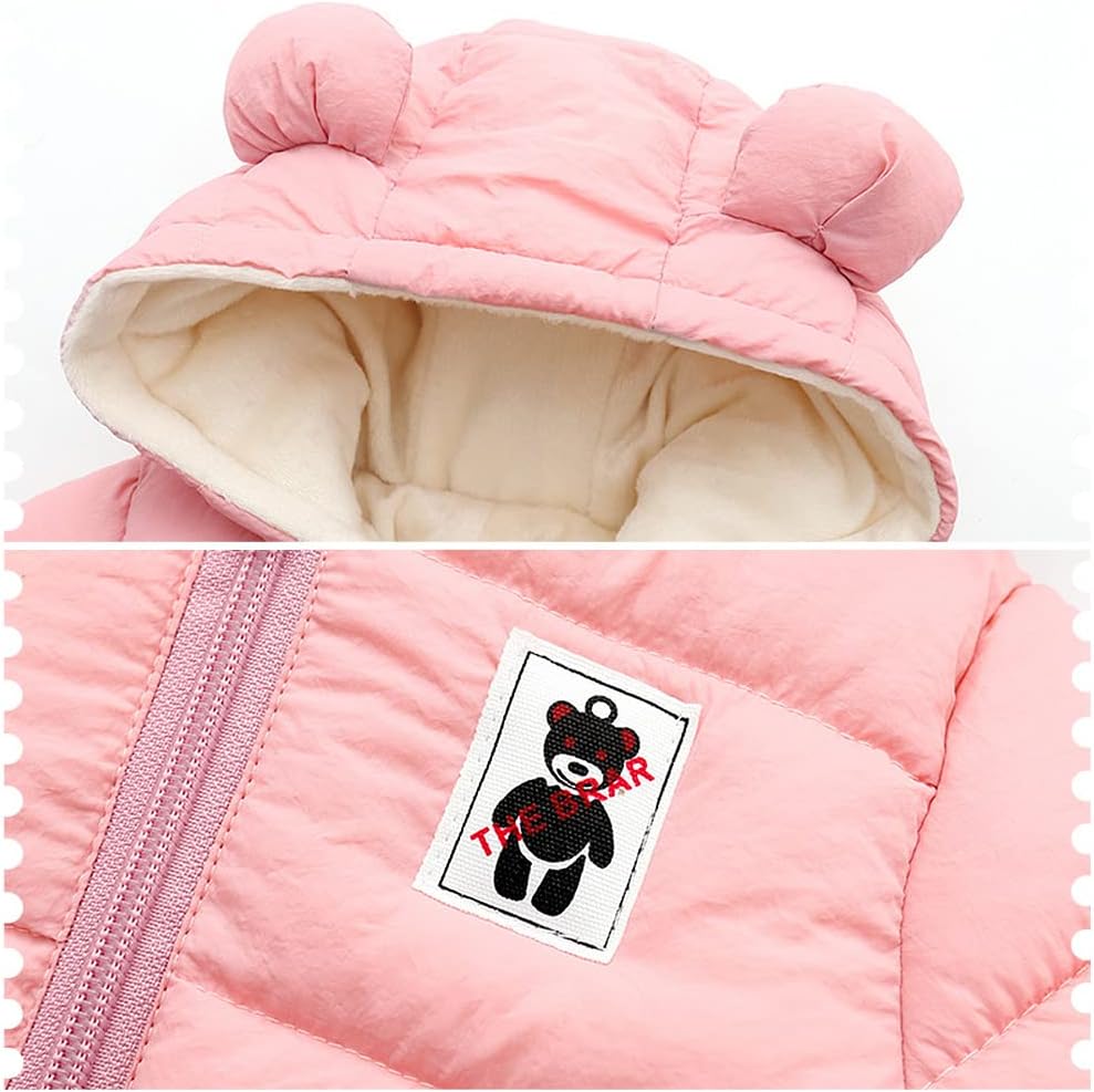 LSERVER Neugeborener Strampler Baby mit Kapuze Fleecever Dickter Jungen Schneeanzug Mädchen Warmer Daunen Overall Kinder Niedliche Winter Anzüge, Schwarz, 80