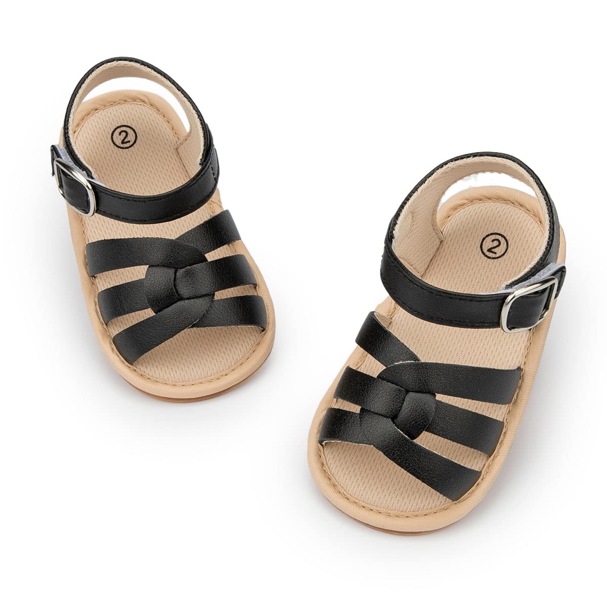 Sonsage Infant Baby Girls Boys Summer Sandals Newborn Bow Crib Sandals Outdoor Beach Toddler PU Leather Soft Rubber Sole Dress Flat First Walking Shoes, a01 Black, 3-18 Months