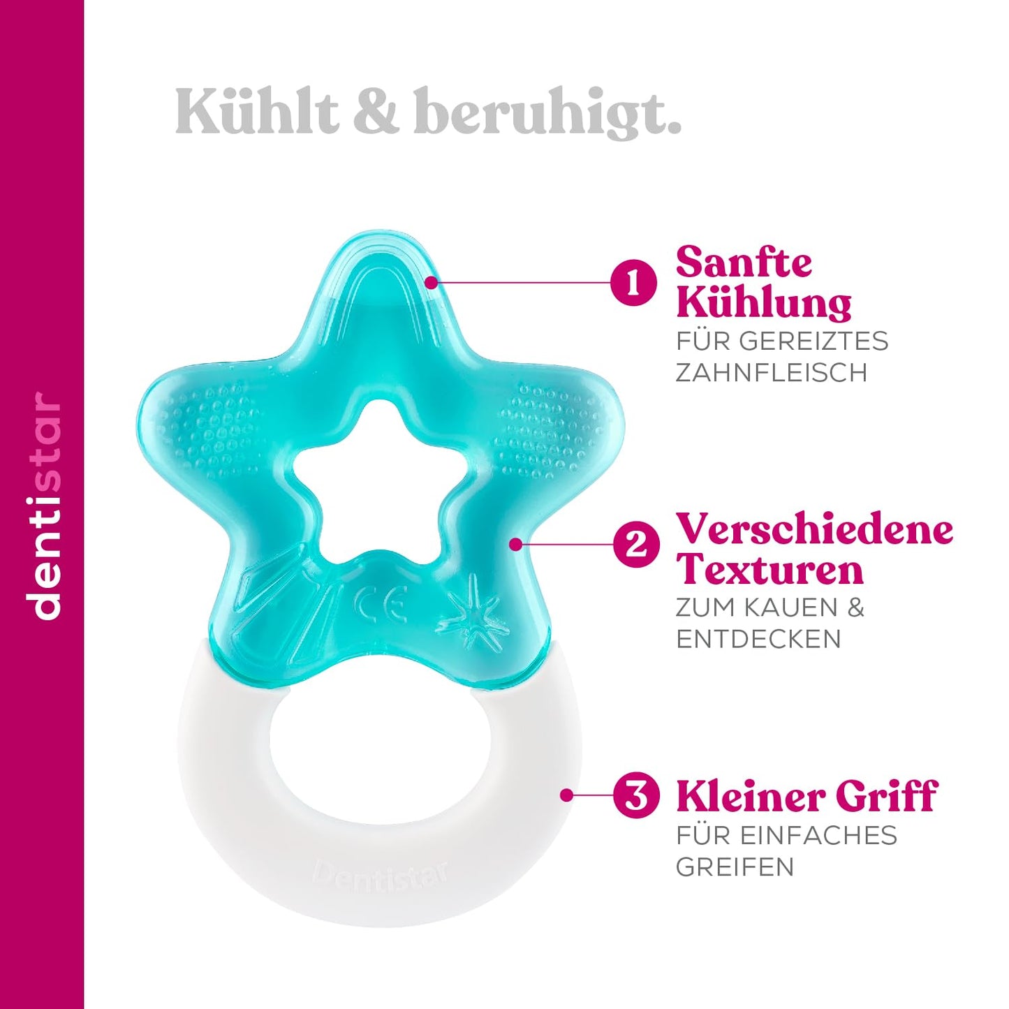 Dentistar Kühlbeißring 2er-Set – Beißring Baby ab 3 Monate – Kühlende Zahnungshilfe und Beißspielzeug für Babys und Kleinkinder - BPA frei - Türkis