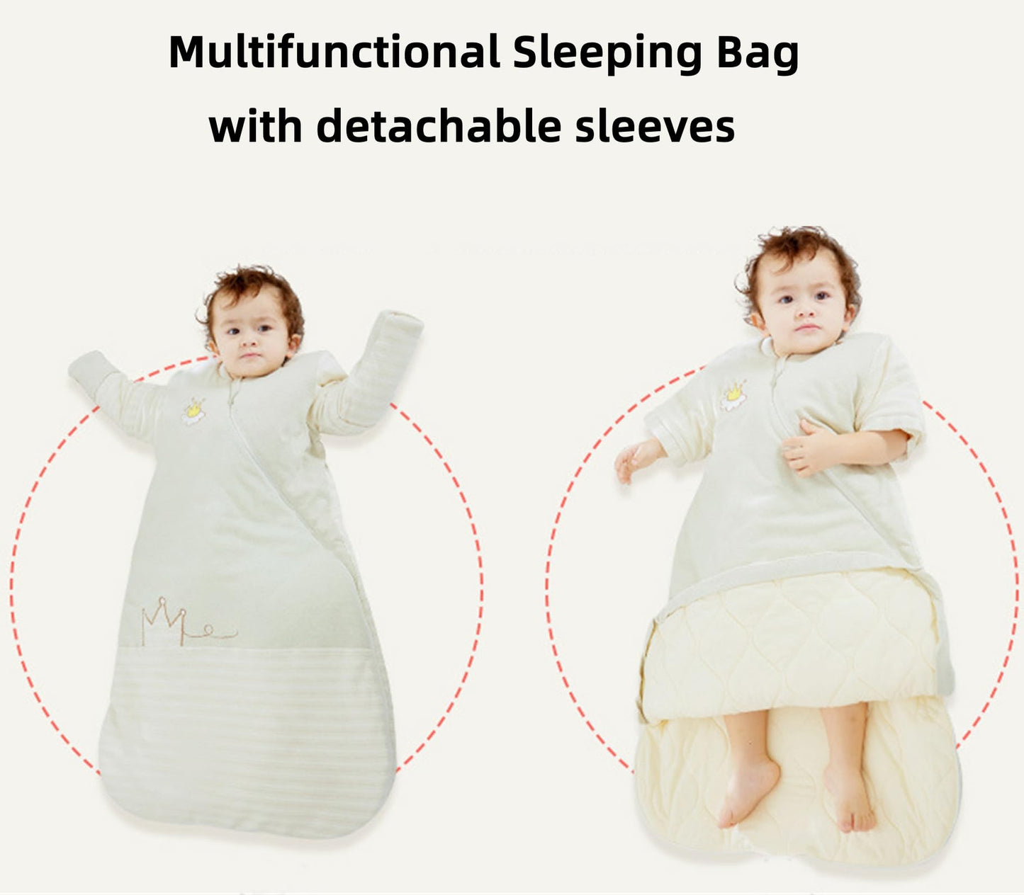 Chilsuessy Baby Sleeping Bag Winter with Removable Long Sleeve Organic Cotton Baby Sleeping Bag Small Children All-Year Sleeping Bag Pyjamas for Boys and Girls, Crown/2.5 Tog, 75-90 cm