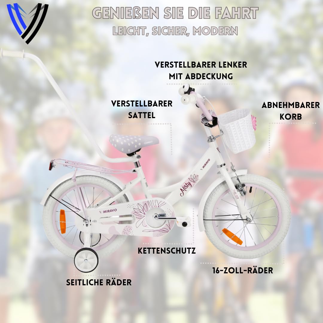 MIRAVO Kinderfahrrad Fahrrad Kinder Ab 2 Bis 8 Jahre Mit Stützrädern Schubstange V-Brake Bremsen Rückstrahl Aufkleber 12 16 20 Zoll Radgröße Korb Für Mädchen Misty - Meloni2