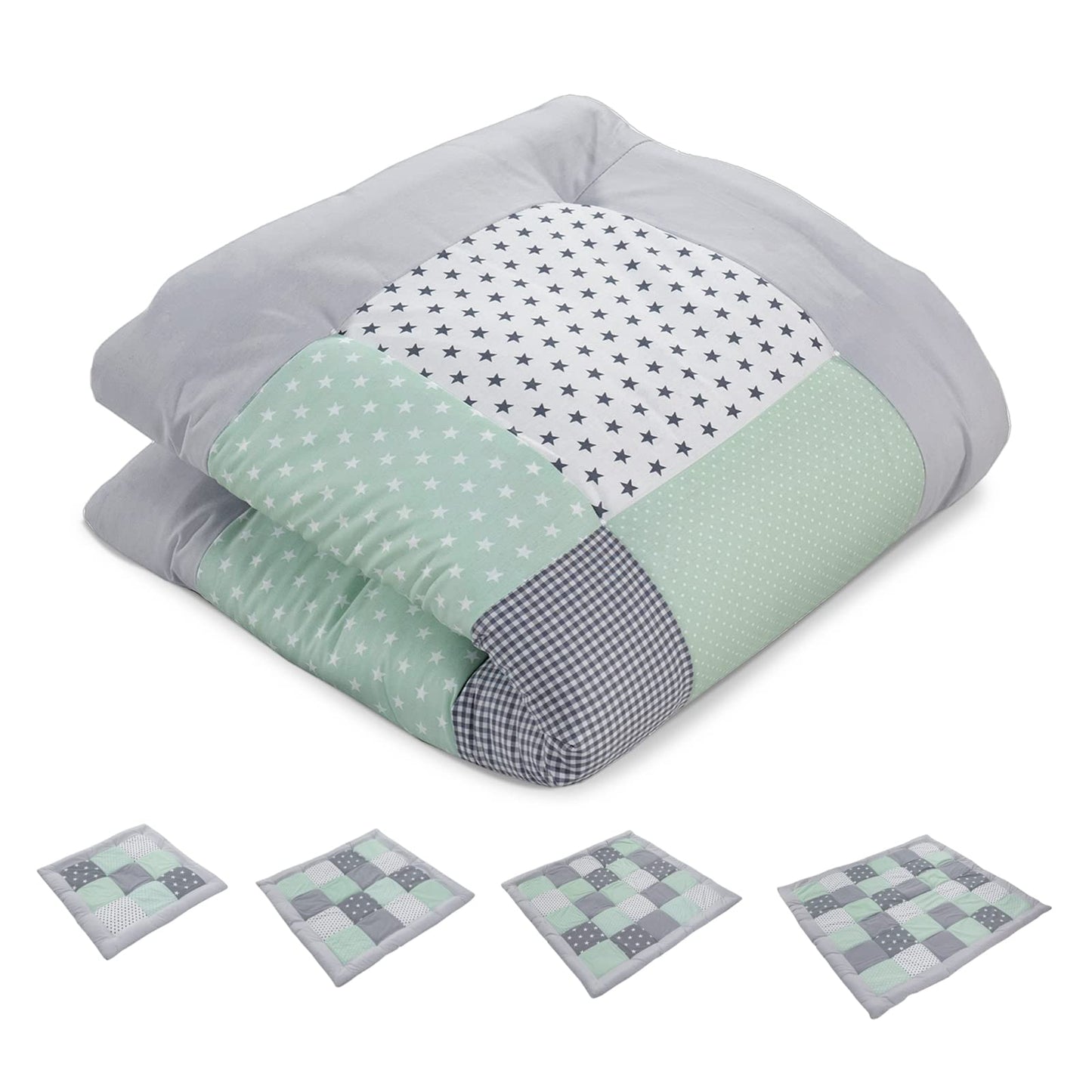 ULLENBOOM Krabbeldecke für Baby 80x80 cm, Outdoor-geeignet, 100% OEKO-TEX Materialien, Made in EU, Weich gepolstert, Eukalyptus - ideal als Spieldecke Baby - Meloni2