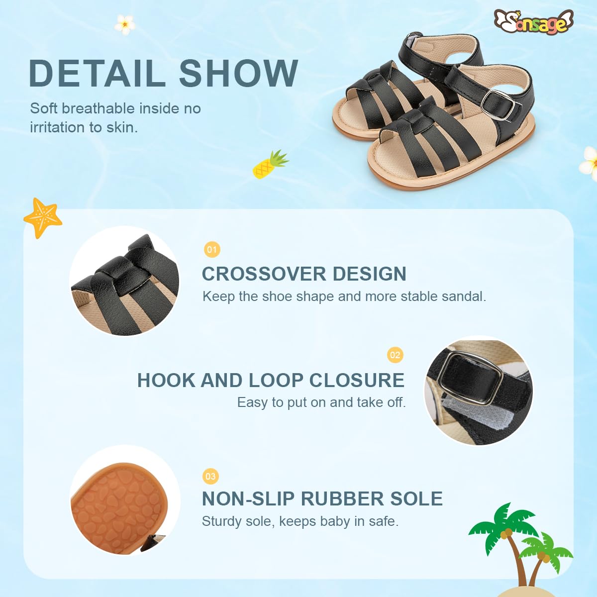 Sonsage Infant Baby Girls Boys Summer Sandals Newborn Bow Crib Sandals Outdoor Beach Toddler PU Leather Soft Rubber Sole Dress Flat First Walking Shoes, a01 Black, 3-18 Months