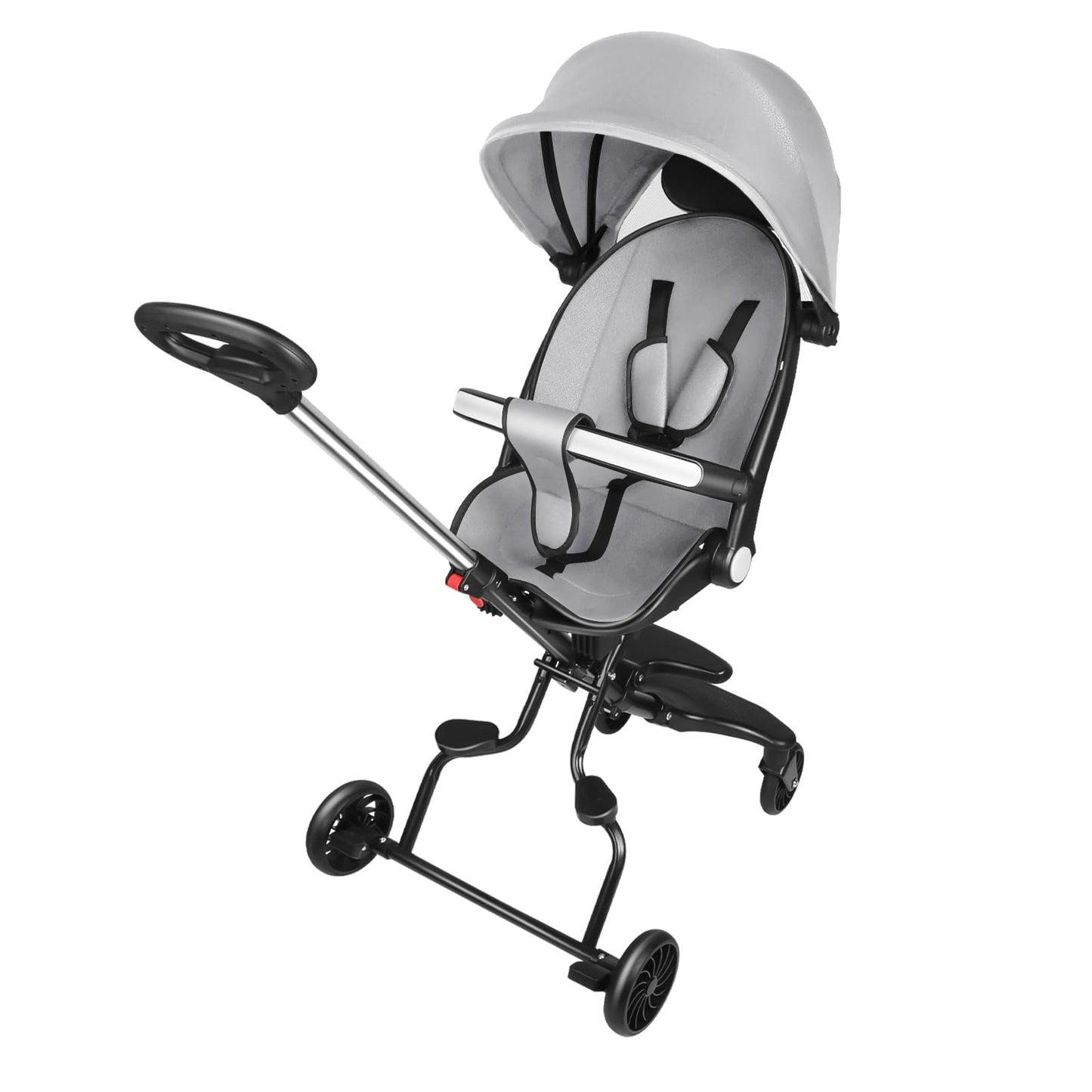 Buggy für Babys, ultraleicht, kompakt, faltbar und neigbar, von Geburt bis 25 kg, mit Trolley-System, Regenschutz inklusive, ausziehbarer Haube, C-schwarz