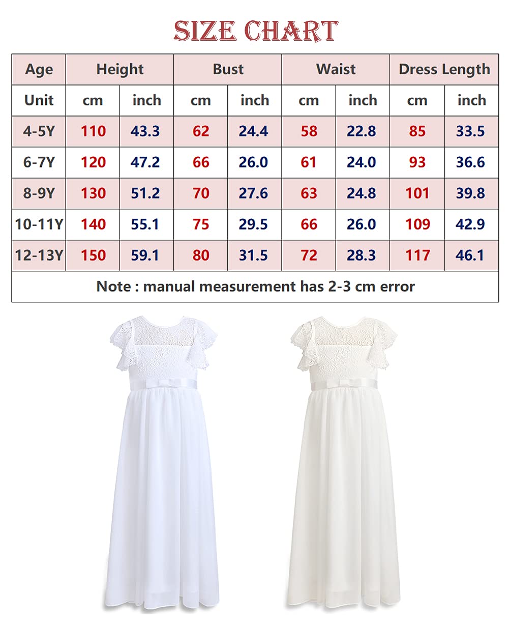 TYHTYM Blumenmädchen Kleid, Festzug, Hochzeit, Spitzenkleid, Abschlussballkleid, Mädchen, Partykleid, Flattern Ärmel, Weiß