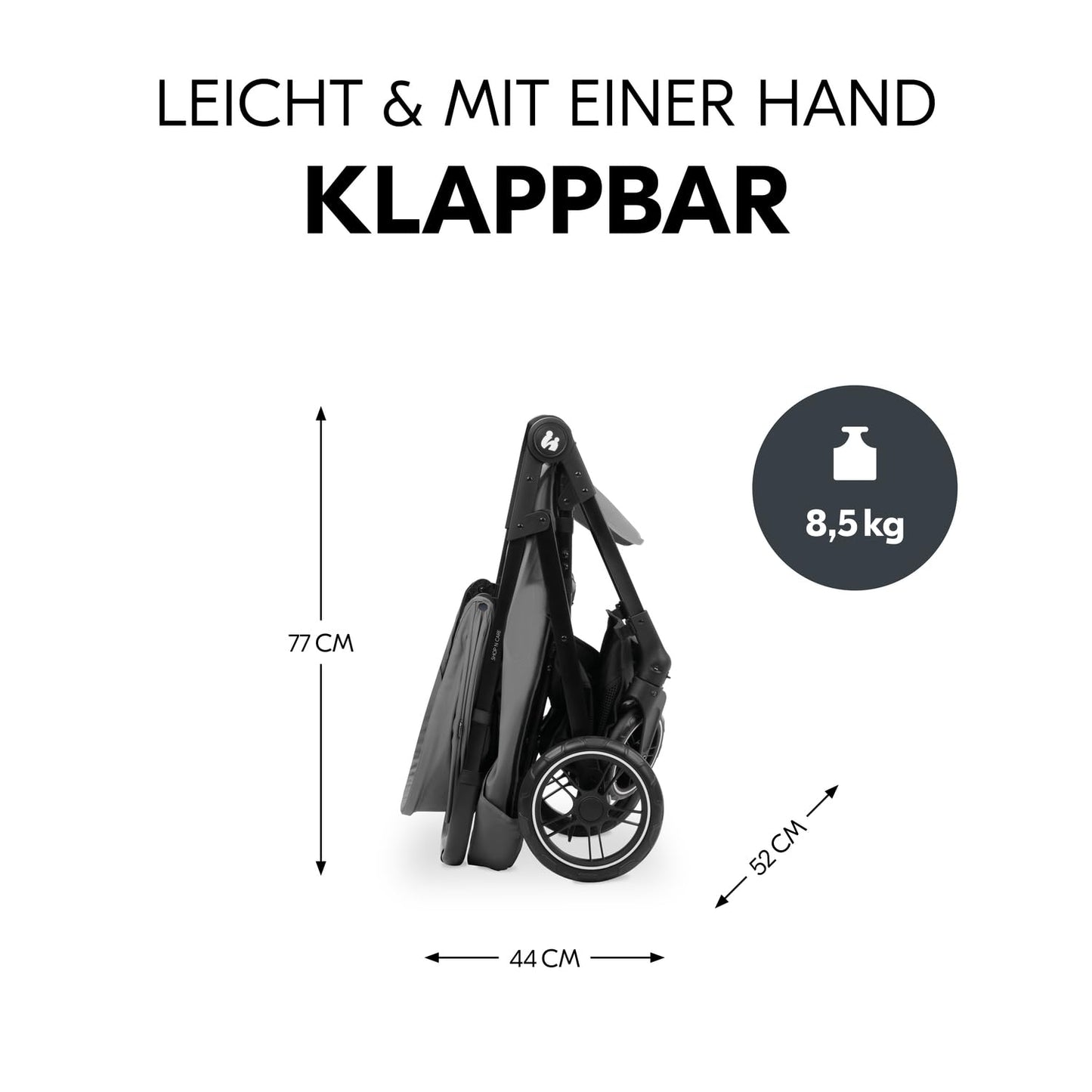 hauck 3in1 Kinderwagen Set Shop N Care Trio Set inkl. Buggy, Babywanne, Babyschale ab Geburt bis 22 kg, Klein Zusammenklappbar, Liegefunktion, Getränkehalter & Tablett, UV-Schutz 50+ (Grey)