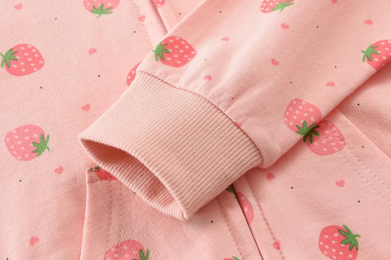 CM-Kid Zip Up Hoodie Mädchen Kapuzenpullover Reißverschluss Sweatshirts Hoody Baumwolle Kinder Erdbeere Langarm Kapuzenjacke Warm 1-7 Jahre 92-122