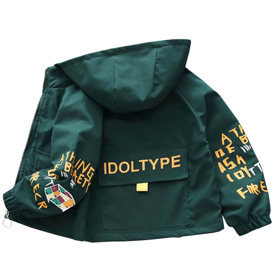 L SERVER Übergangsjacke Jungen Windjacke mit Kapuze Mode Trenchcoat Kinder Leichter Windbreaker Outdoor-Jacke für Frühling und Herbst