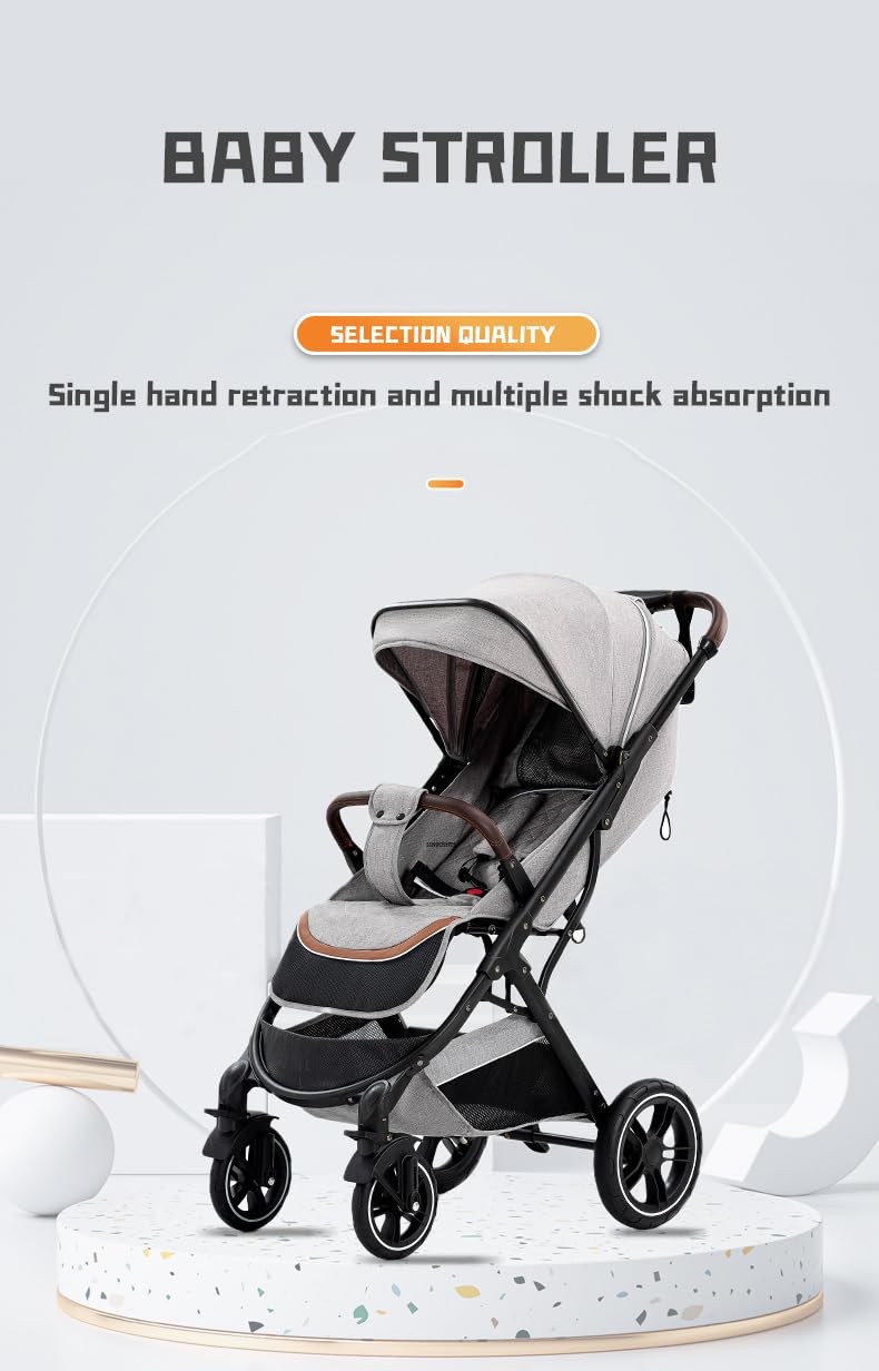 YAZOCO Baby Stroller, 0-4 Years Buggy Small Foldable 0-22kg Buggy Small Folding Foot Cover Rain Cover (Grey)