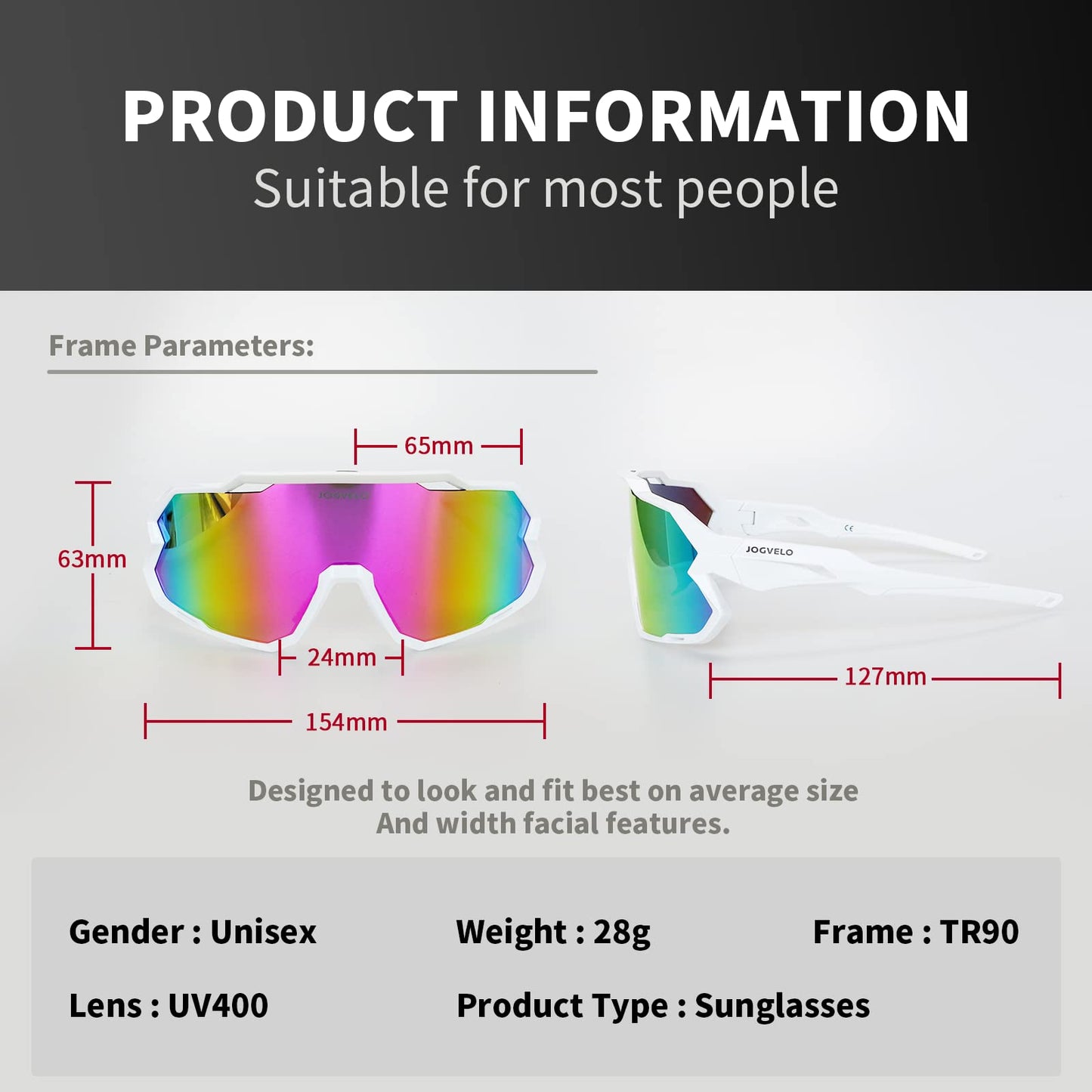 JOGVELO Polarisierte Sonnenbrille, Fahrradbrille Herren Damen mit 3 Wechselgläsern Sportbrillen Radbrille für Radfahren Laufen Angeln