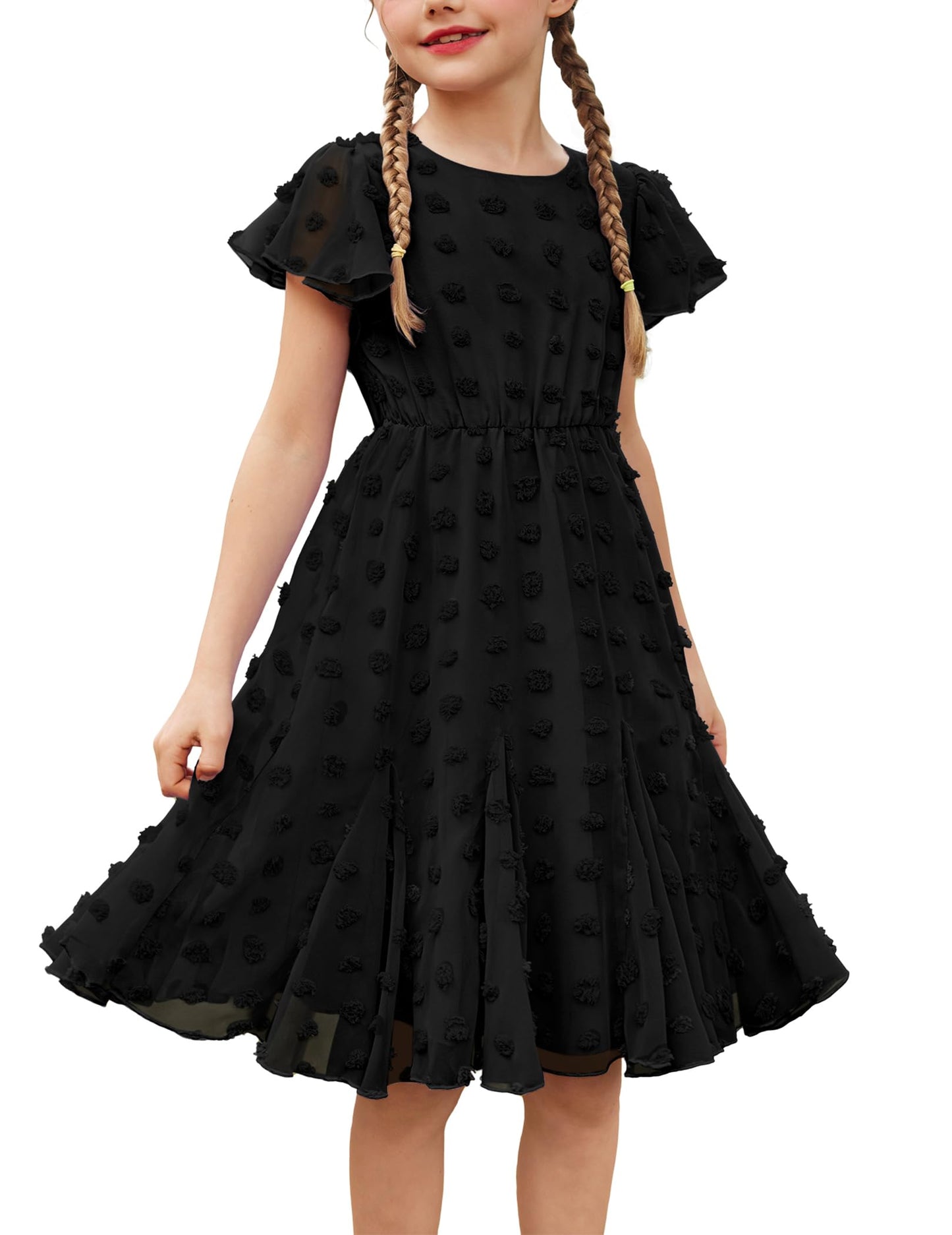 Flypigs Kleid Mädchen Festlich Hochzeit Party Kurzarm Sommer Freizeitkleid Prinzessin Chiffon Kleider Kinder Teenager Kleidung 3-12 Jahre