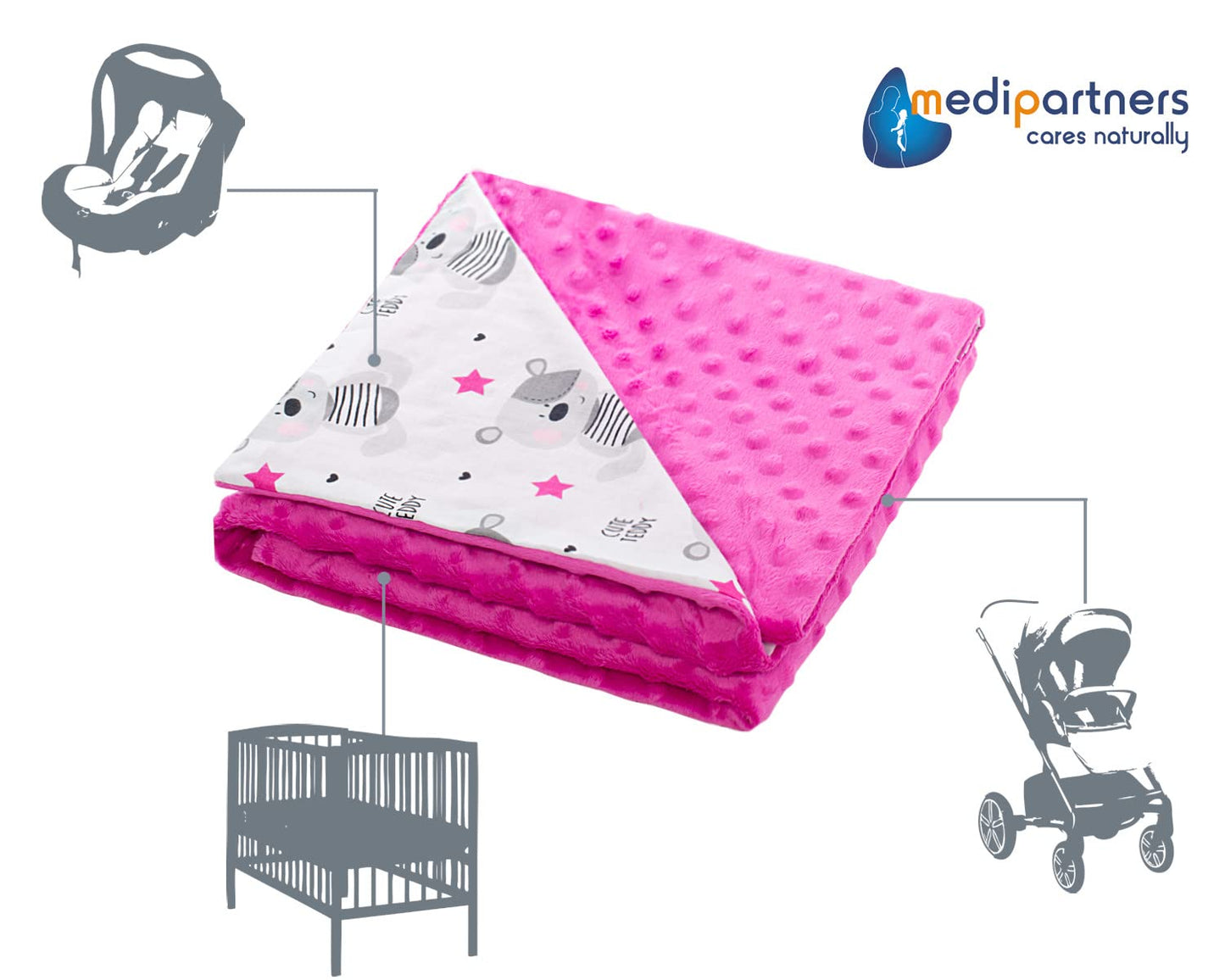 Medi Partners Babydecken Baby 100% Baumwolle Krabbeldecke Babydecke 75x100cm doppelseitig Kinderbett Minky Kuscheldecke Kinderwagen (REH mit grauem Minky)