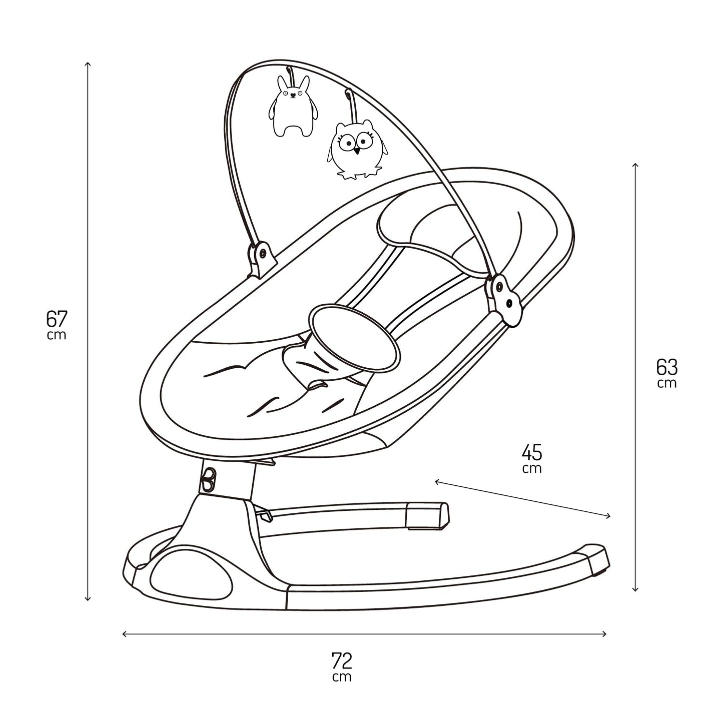 MoMi KENANI baby bouncer for children up to 9 kg, foldable, with remote control & Bluetooth for connecting to a smartphone, battery or power connection, with 5-point safety belt, sun protection, insect net