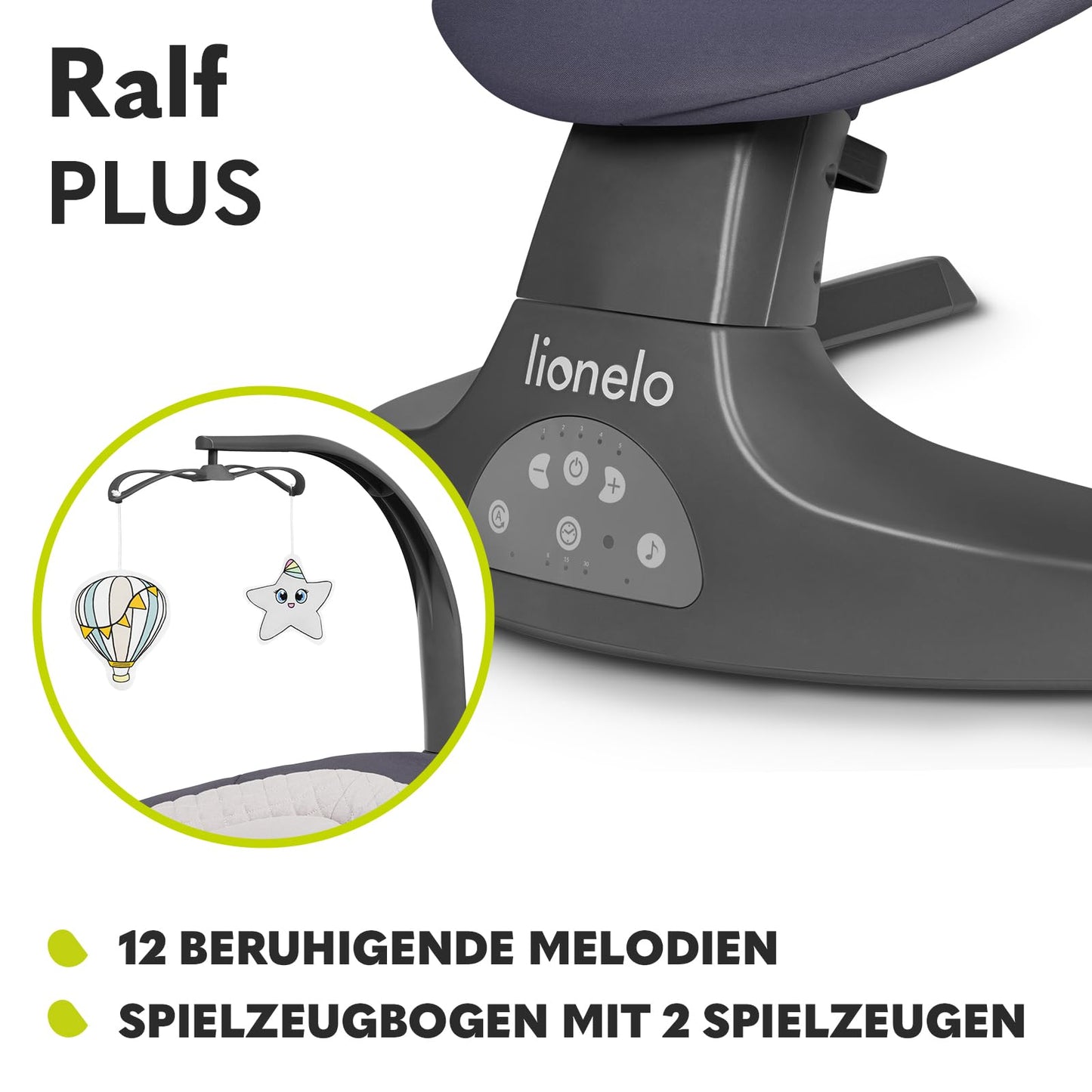 LIONELO Ralf 2-in-1 baby bouncer and recliner, remote control, 12 melodies, two rocking directions, 5 rocking speeds, locking, backrest adjustment, timer, quiet operation