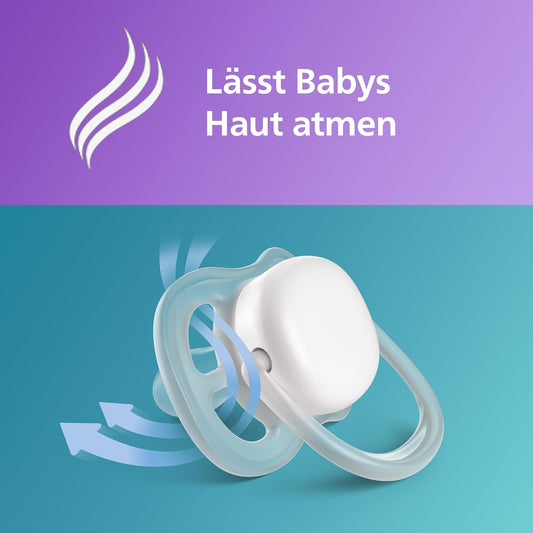 Philips Avent ultra air Schnuller – Leichte, atmungsaktive Schnuller für Babys im Alter von 6–18 Monaten, BPA-frei mit Transportbehälter als Sterilisator, 2er-Pack, Modell SCF085/34