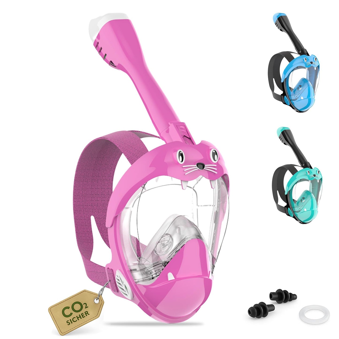 Schnorchelmaske Kinder Vollmaske – CO₂ sichere Tauchmaske ab 6 Jahren mit Anti-Beschlag, Anti-Leck, 180° Sichtfeld – Schnorchel Vollgesichtsmaske inkl. Silikon & Tragetasche