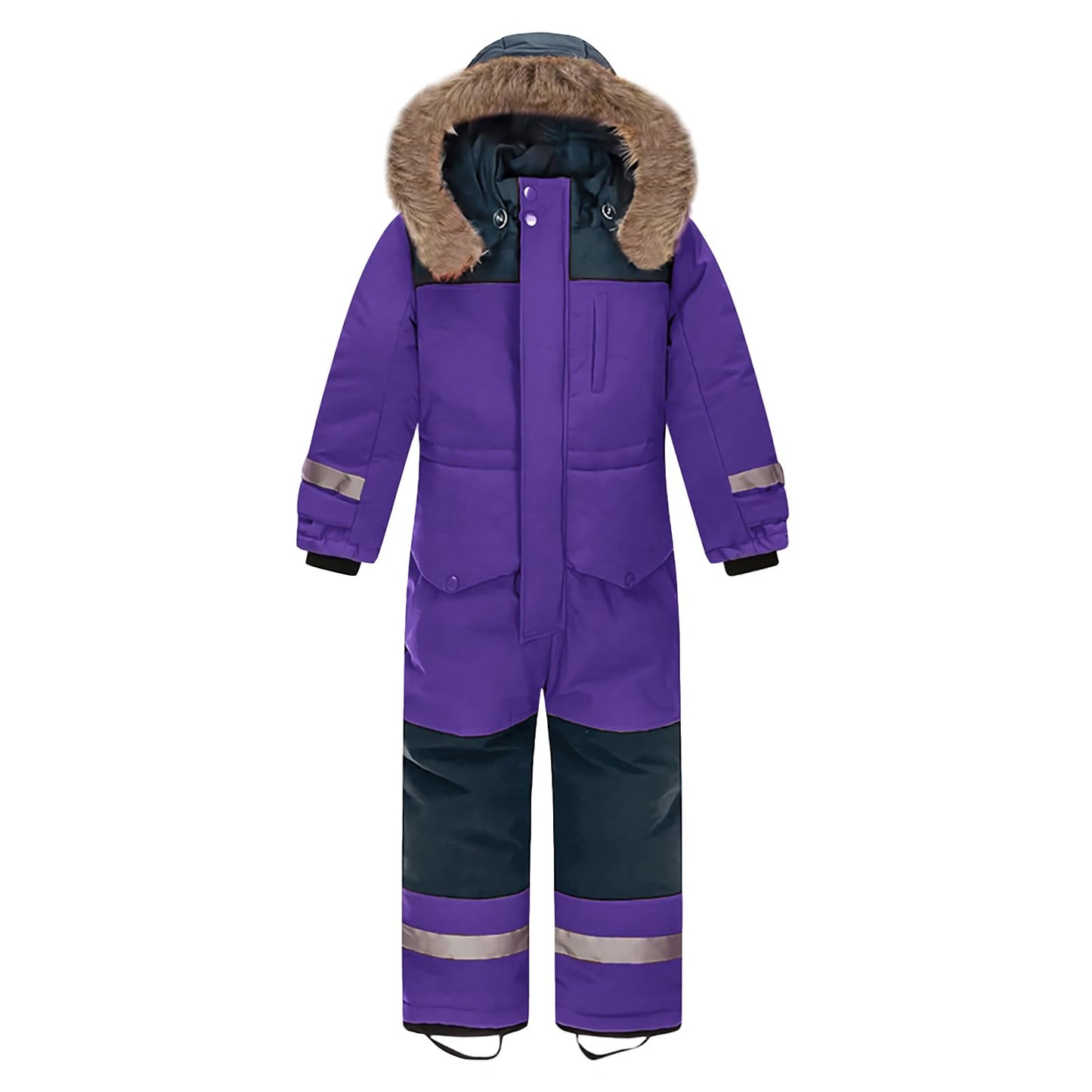 L SERVER Children's Ski Suit Boys with Hood Windproof Waterproof Snow Overall Girls Warm Snowsuit Thicker Ski Overall with Reflective Stripes